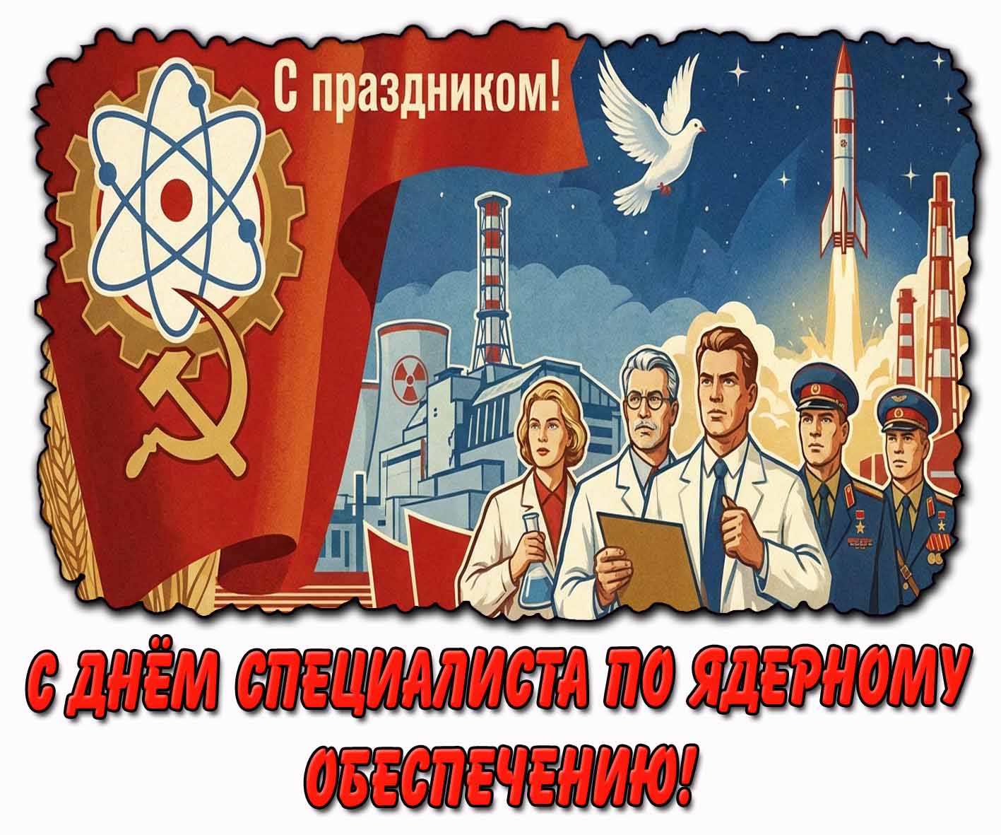 Советская картинка "С днём специалиста по ядерному обеспечению! С праздником!"