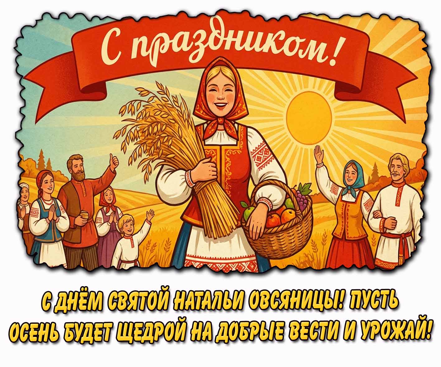 Красивая открытка "С днём святой Натальи Овсяницы! Пусть осень будет щедрой на добрые вести и урожай! С праздником!"