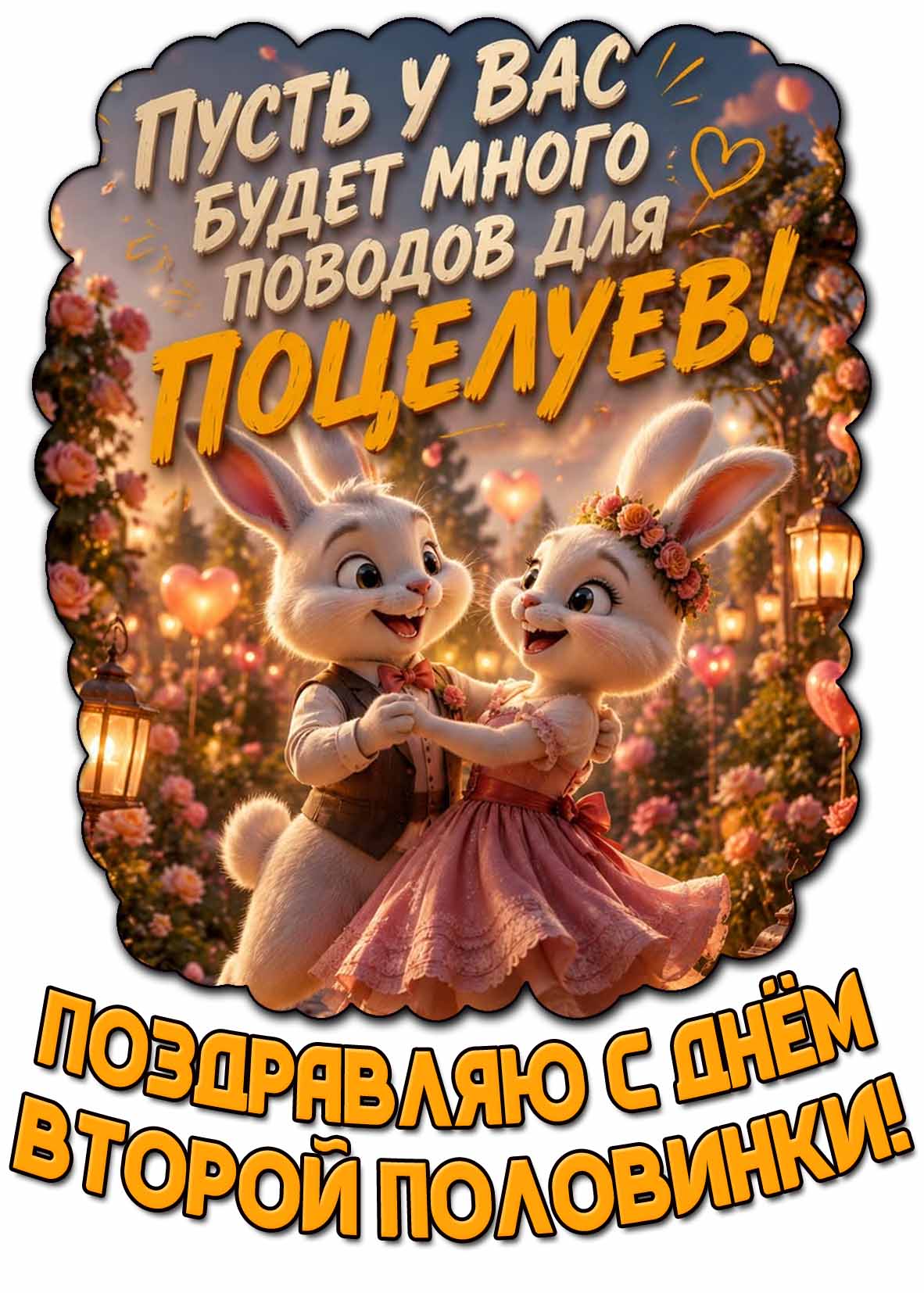 Красивая картинка "Поздравляю с днём второй половинки! Пусть у вас будет много поводов для поцелуев!"