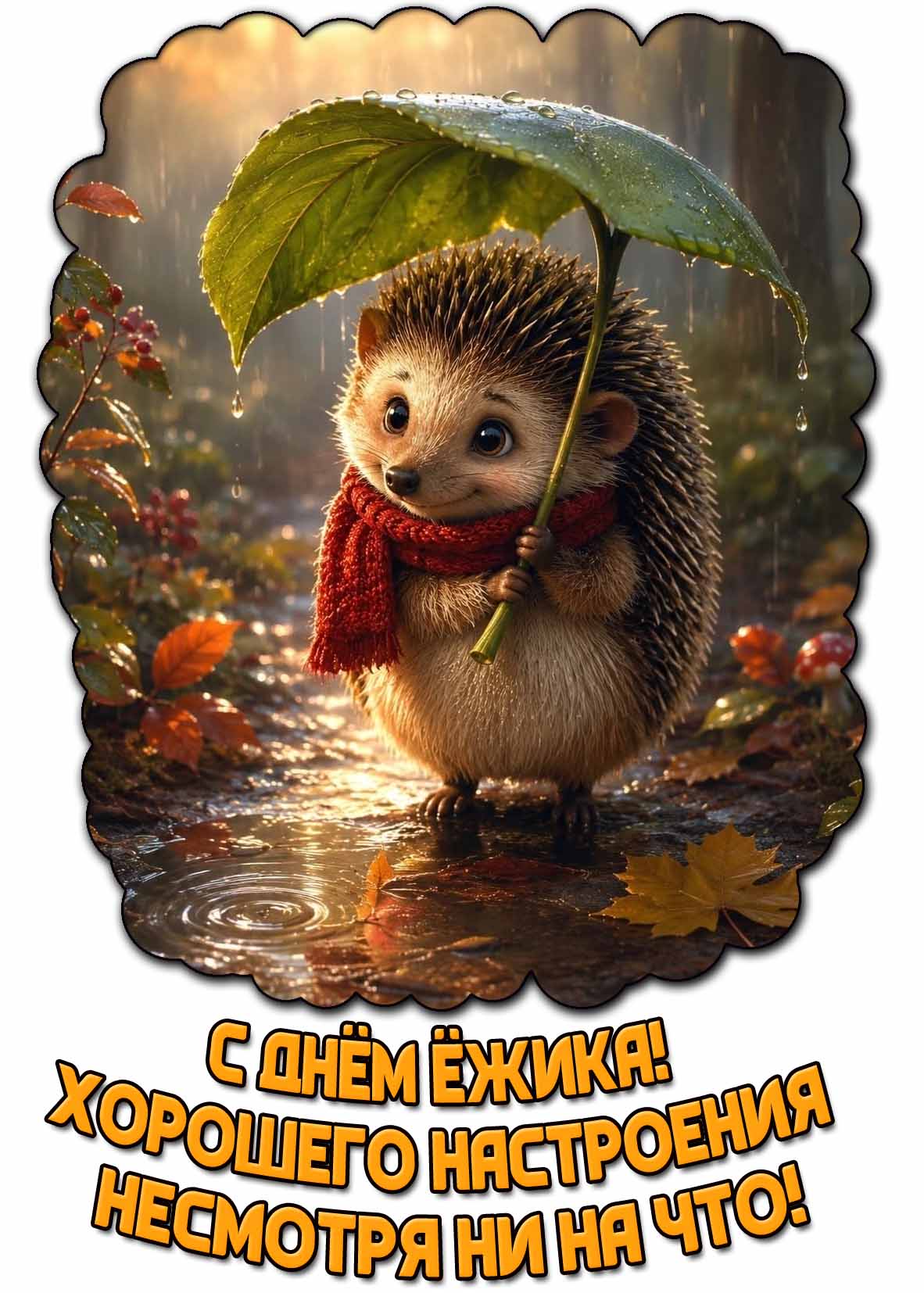 Картинка "С днём ёжика! Хорошего настроения не смотря ни на что!"