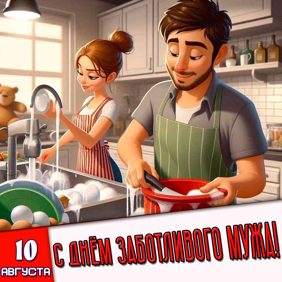 Открытка 10 августа - с днём заботливого мужа!