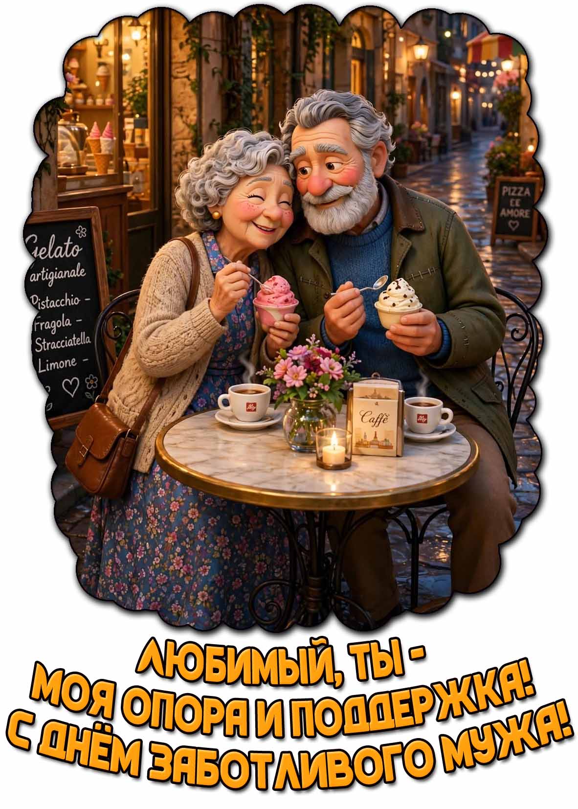 Открытка "Любимый, ты - моя опора и поддержка! С Днём заботливого мужа!"