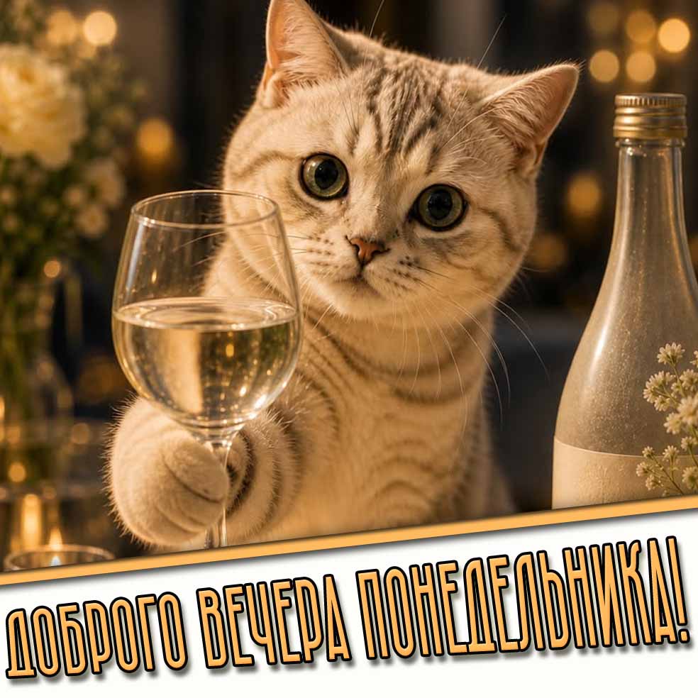 Доброго вечера понедельника! - открытка с котиком