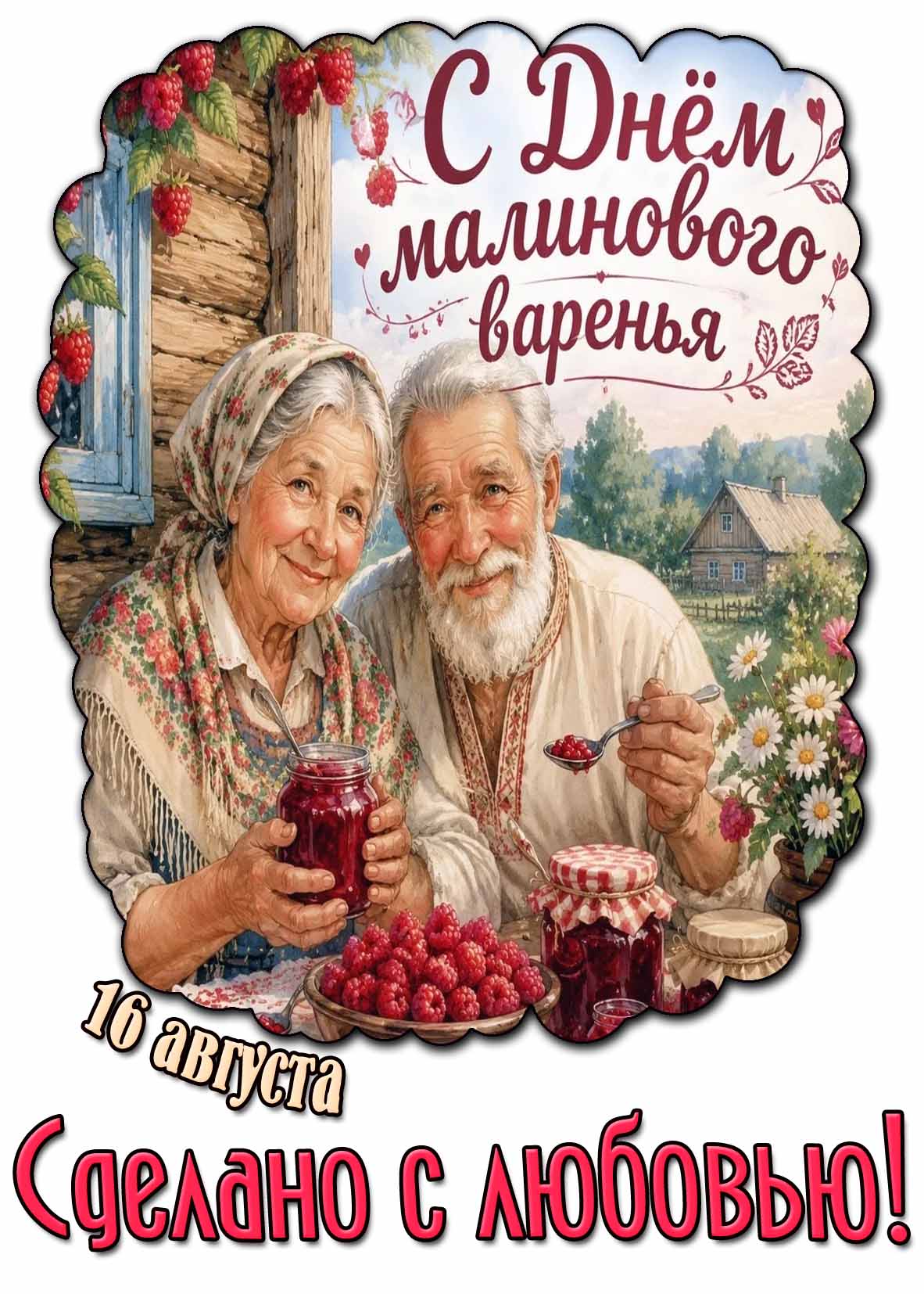 Душевная открытка 16 августа - с днём малинового варенья! Сделано с любовью!