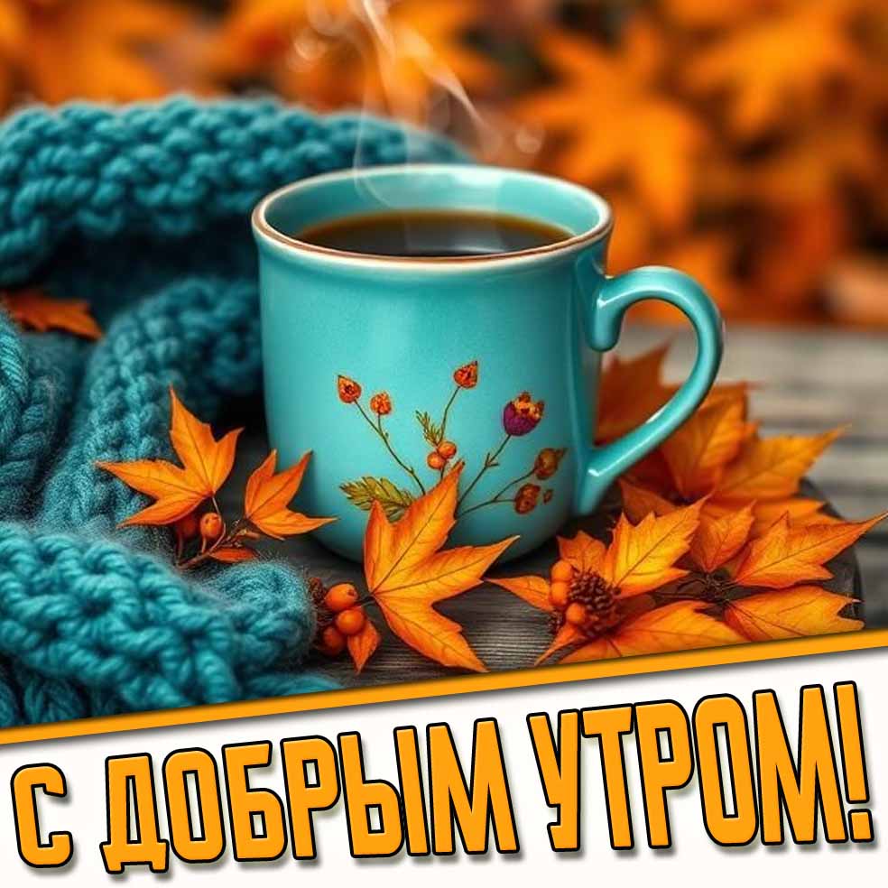С добрым утром! - осенняя открытка с кофе и листьями