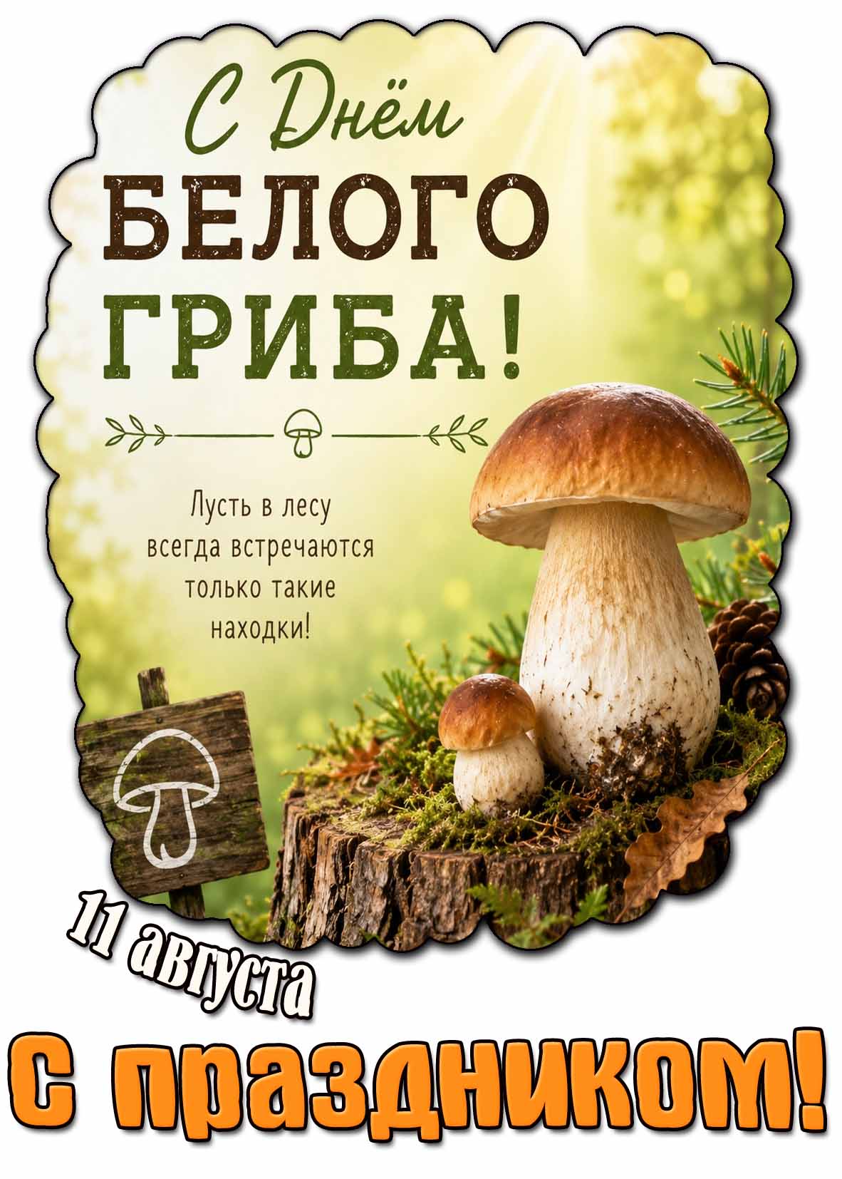 Картинка 11 августа - с днём белого гриба! Пусть в лесу всегда встречаются только такие находки! С праздником!