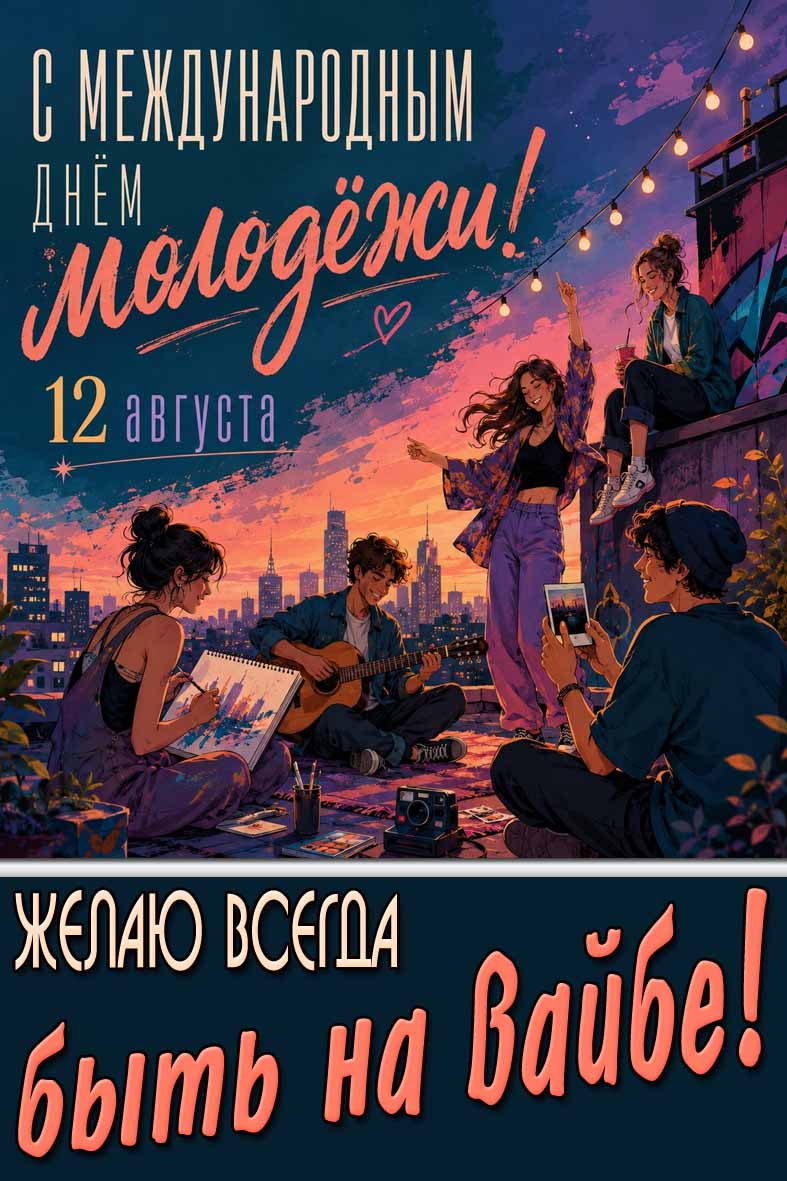 Картинка 12 августа - с Международным днём молодёжи! Желаю всегда быть на вайбе!