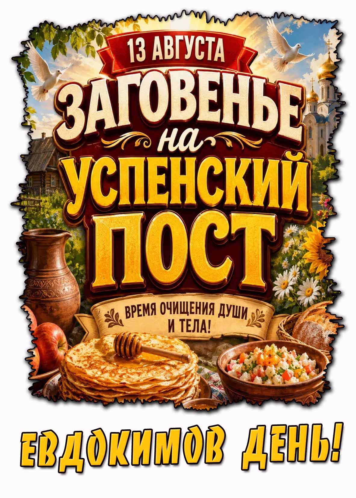 Картинка 13 августа - Заговенье на Успенский пост! Время очищения души и тела! Евдокимов день!