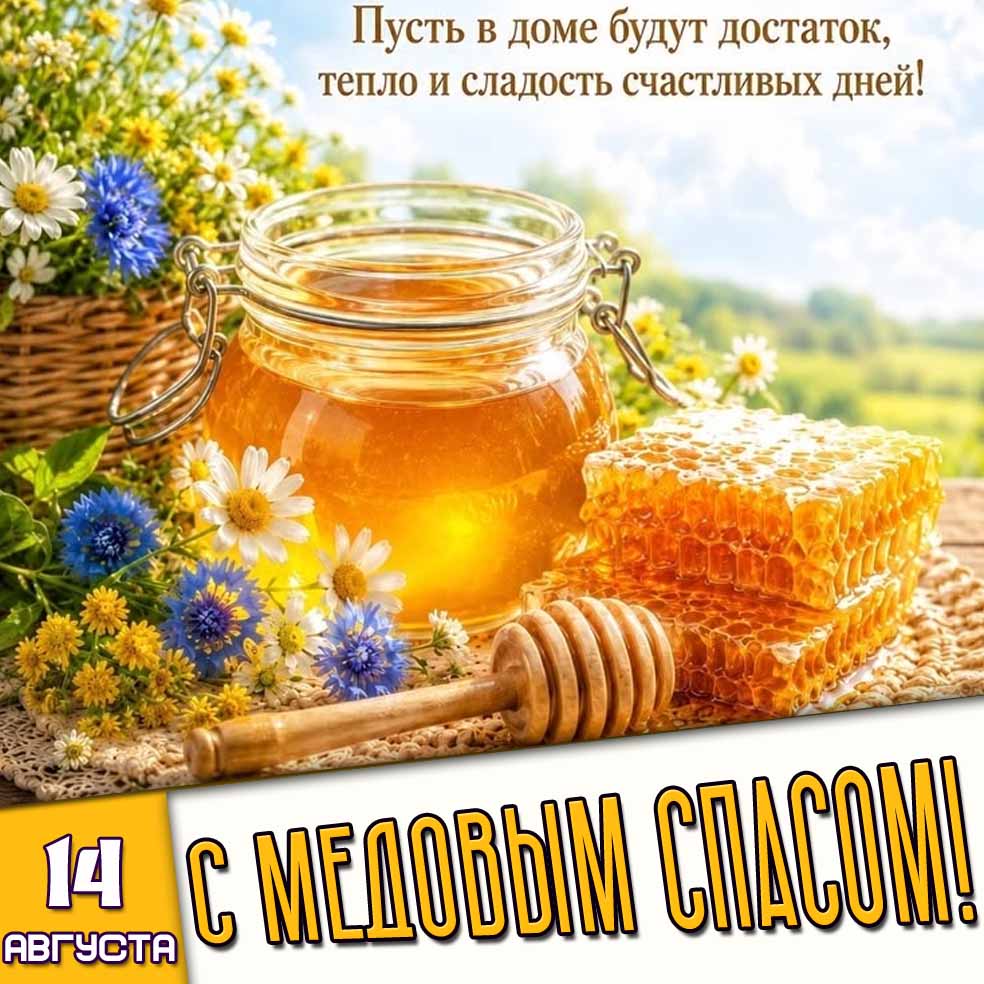 Картинка 14 августа - с Медовым Спасом! Пусть в доме будут достаток, тепло и сладость счастливых дней!