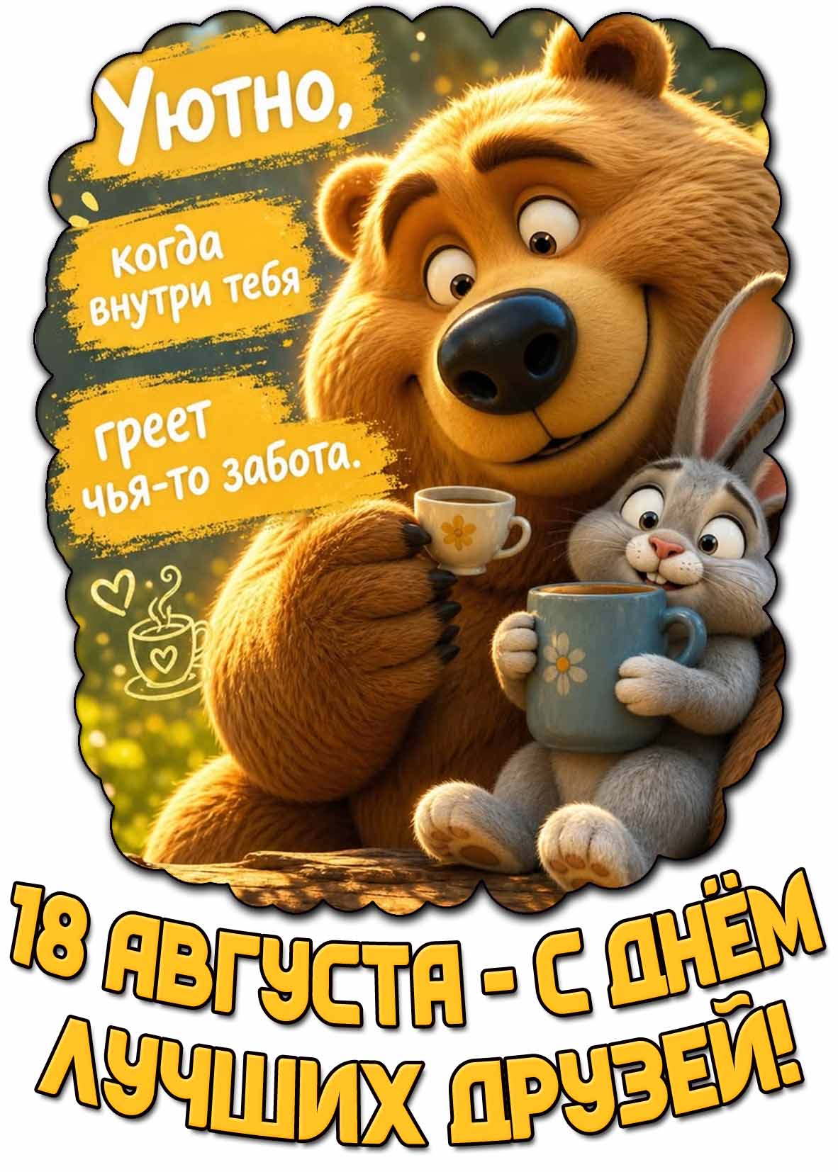 Картинка 18 августа - с днём лучших друзей! Уютно, когда внутри тебя греет чья-то забота!