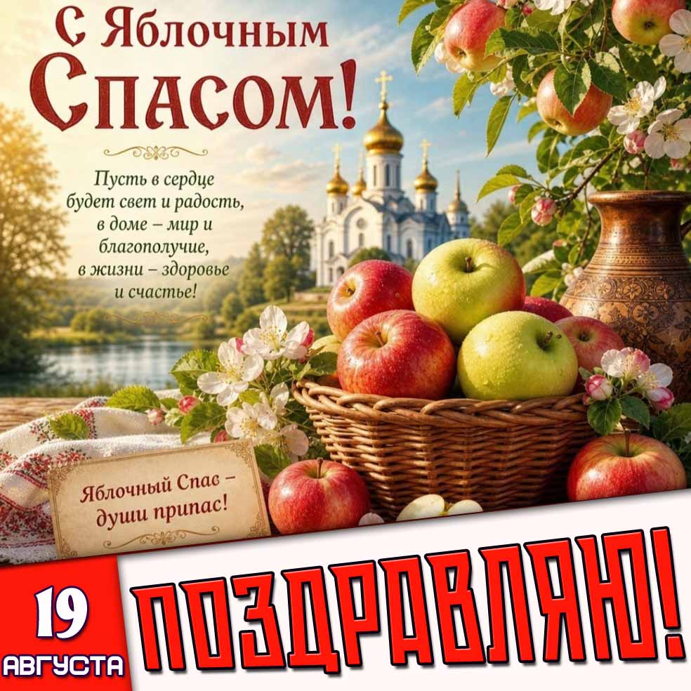 Картинка 19 августа - с Яблочным Спасом! Поздравляю! Яблочный Спас - души припас!