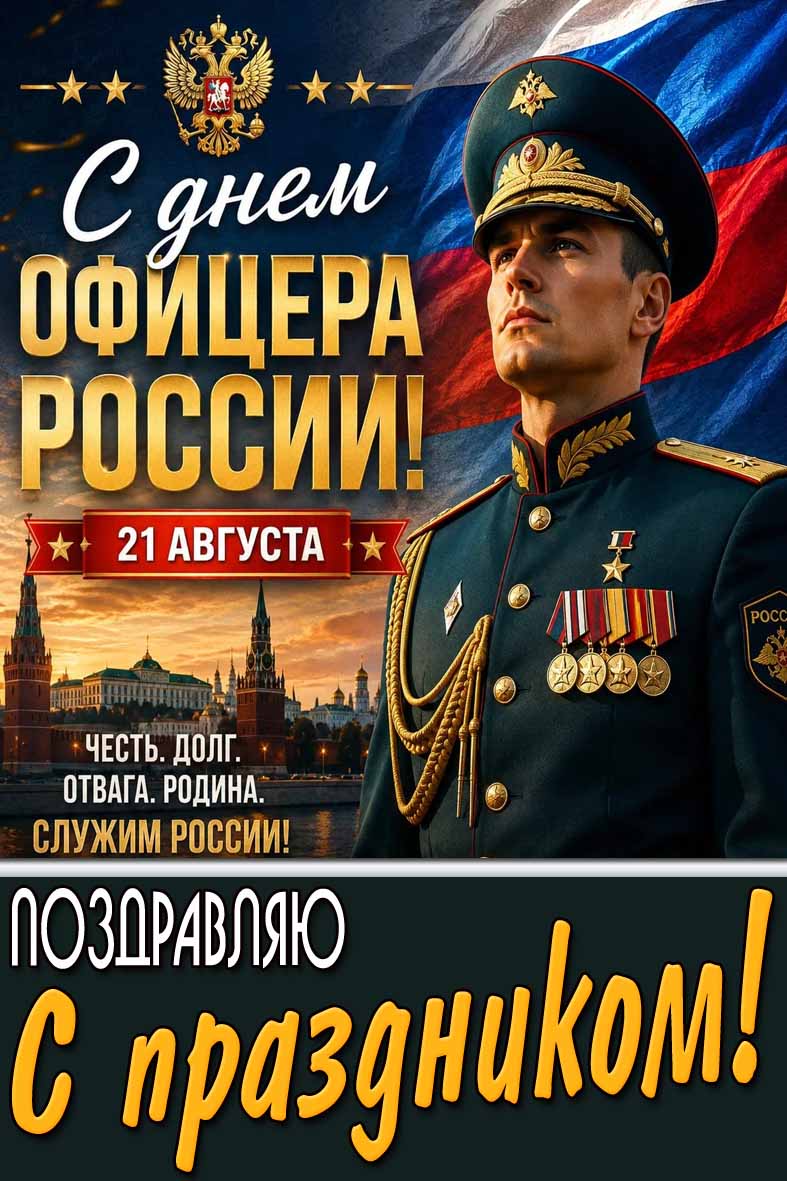 Картинка 21 августа - с днём офицера России! Честь! Долг! Отвага! Родина! Служим России! Поздравляю с праздником!