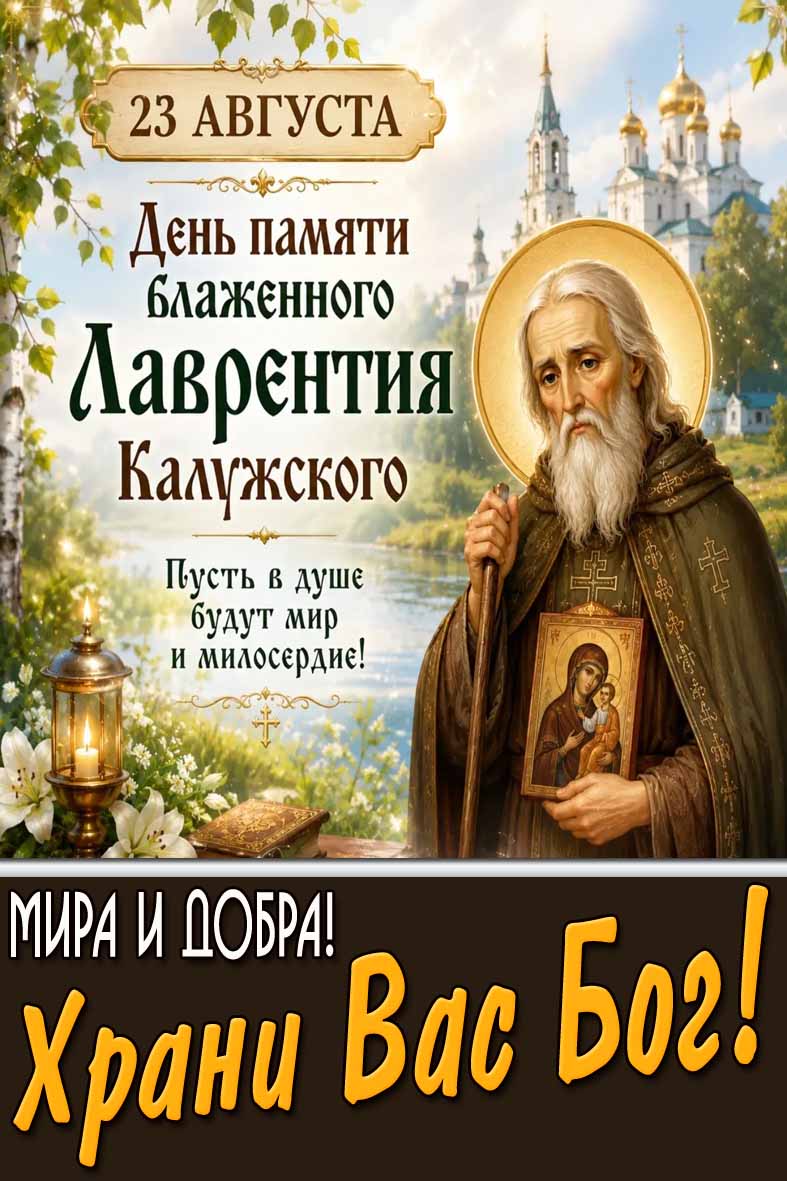 Картинка 23 августа - день памяти блаженного Лаврентия Калужского! Мира и добра! Храни Вас Бог!