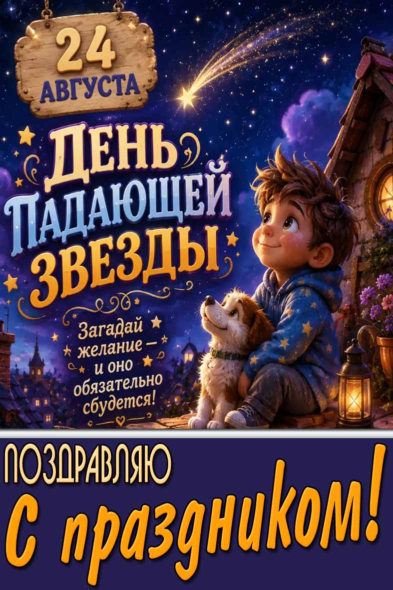 Картинка 24 августа - день падающей звезды! Загадай желание - и оно обязательно сбудется! Поздравляю с праздником!