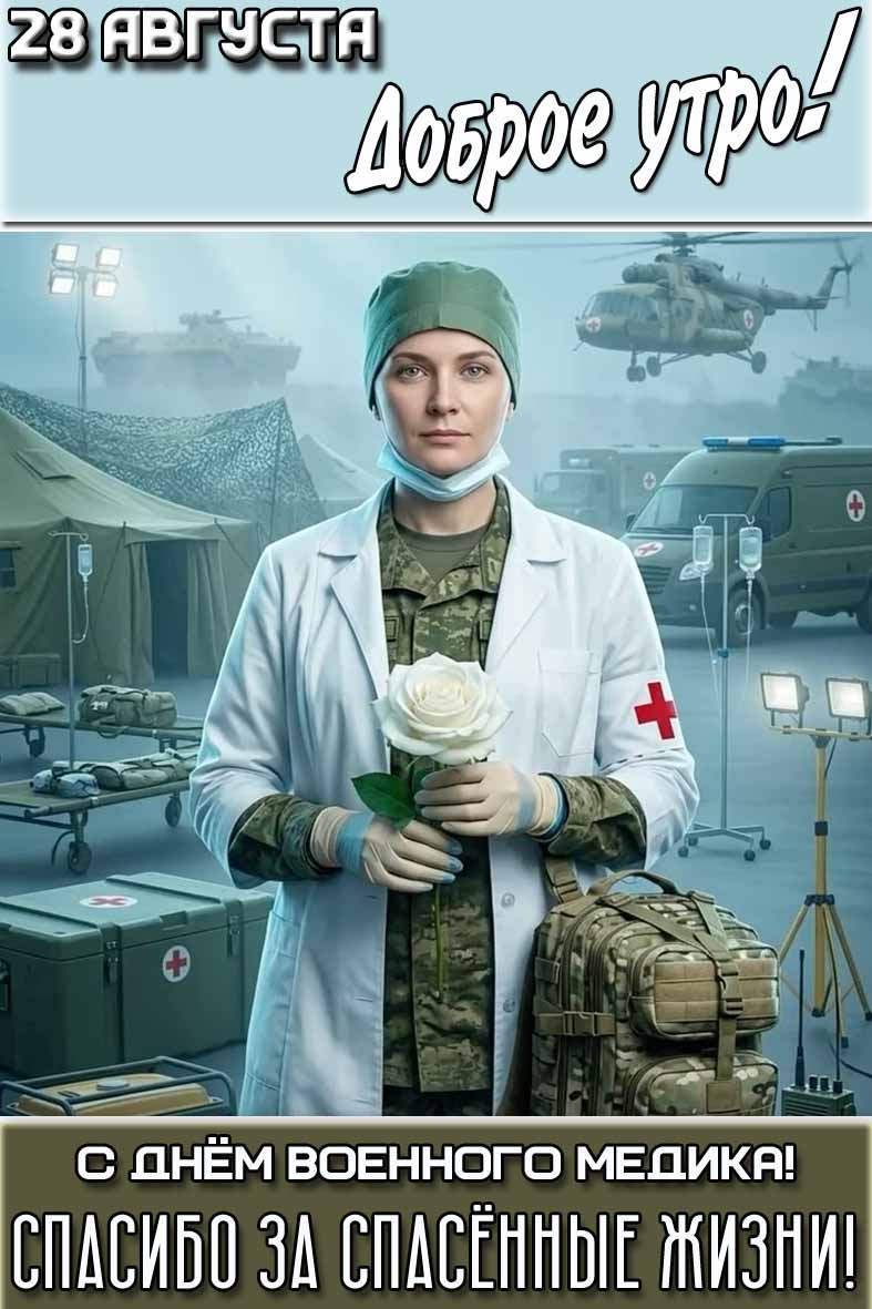 Картинка "28 августа доброе утро! С днём военного медика! Спасибо за спасённые жизни!"