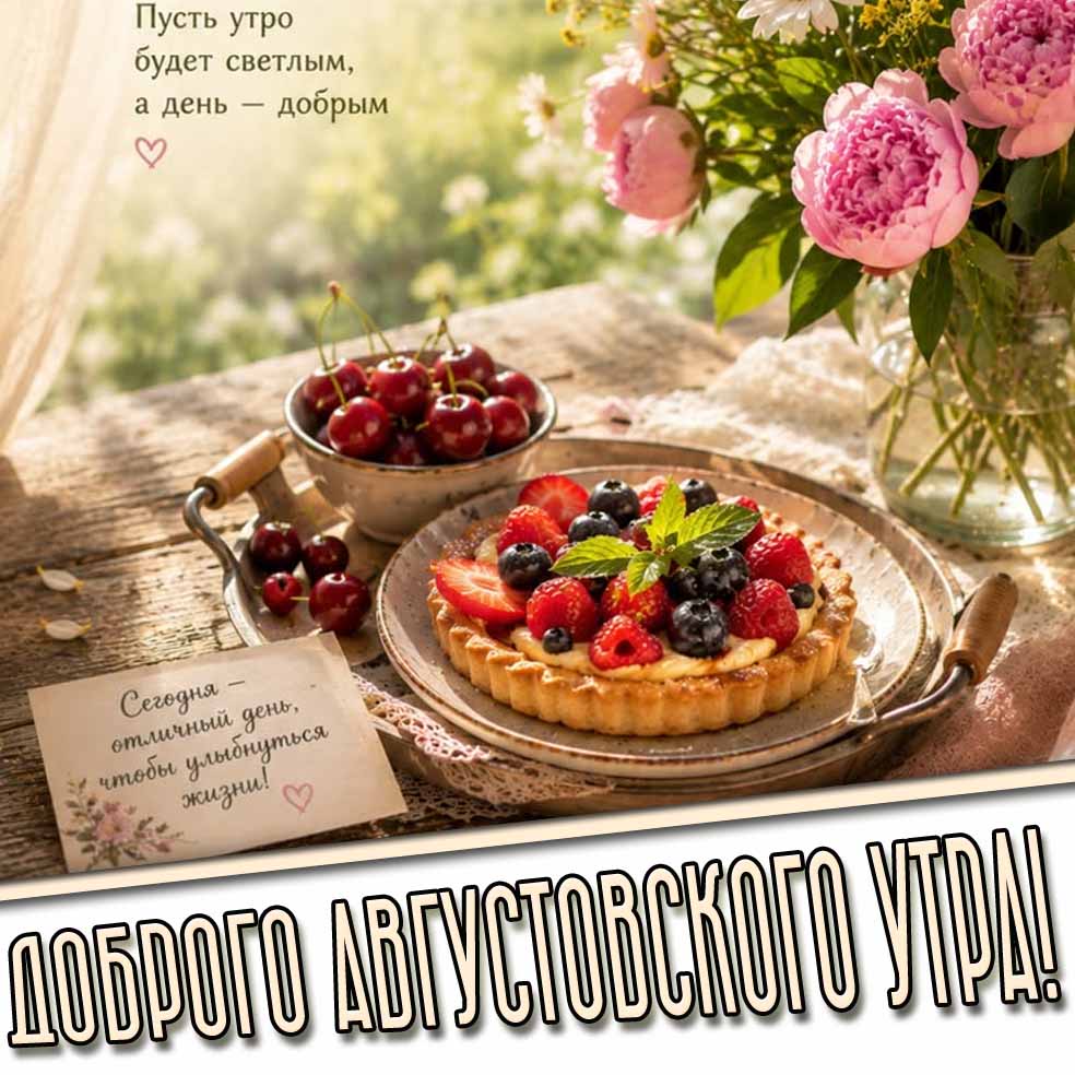 Картинка "Доброго августовского утра! Пусть утро будет светлым, а день - добрым! Сегодня - отличный день, чтобы улыбнуться жизни!"