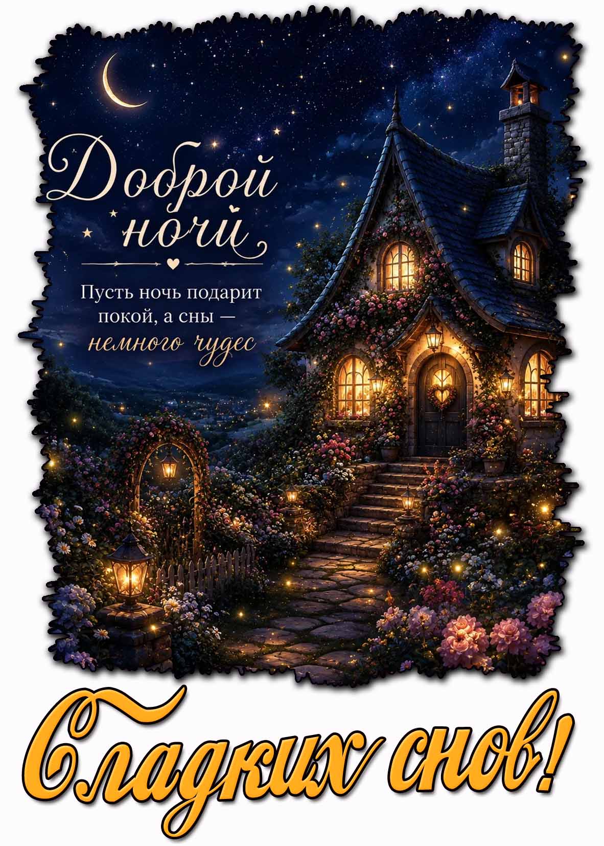Картинка "Доброй ночи! Пусть ночь подарит покой, а сны - немного чудес! Сладких снов!"