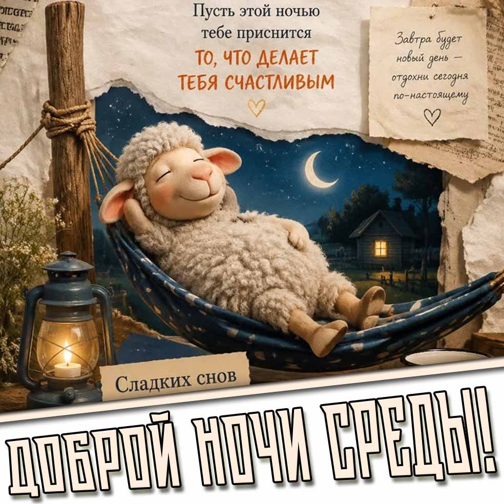 Картинка "Доброй ночи среды! Сладких снов! Пусть этой ночью тебе приснится то, что делает тебя счастливым!"