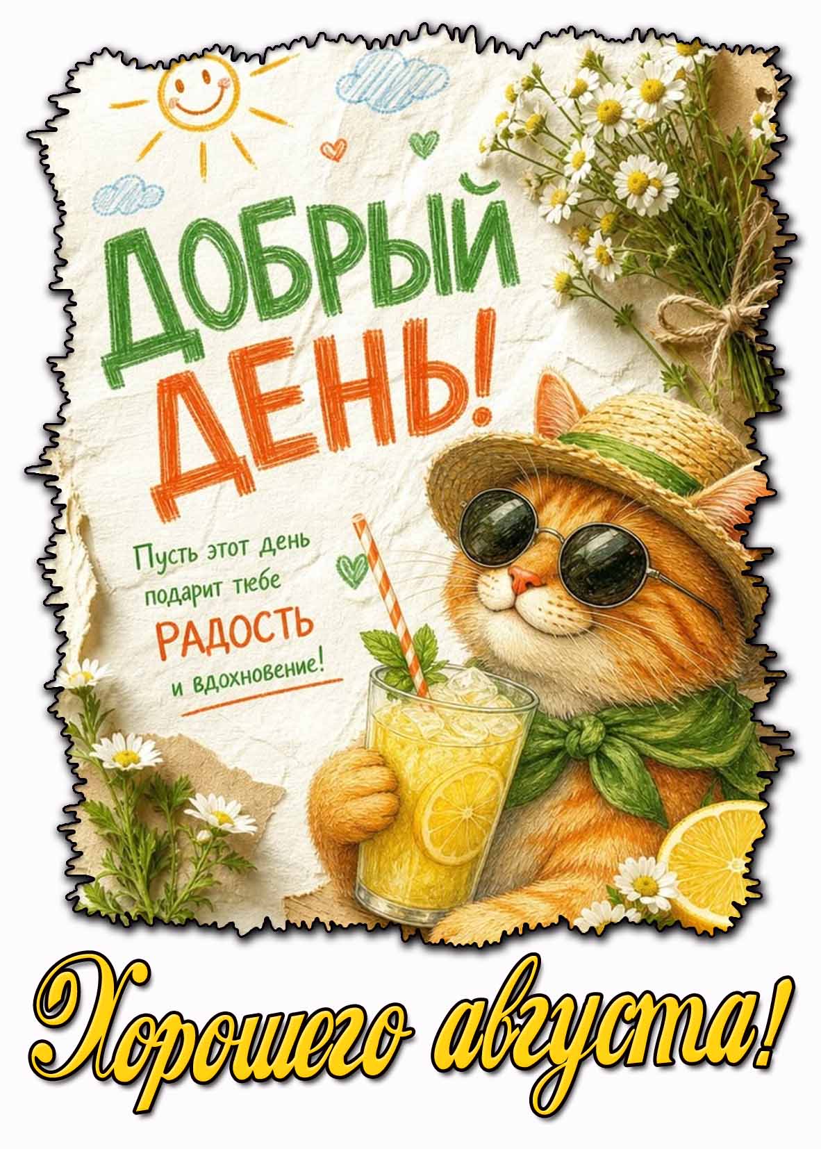 Картинка "Добрый день! Хорошего августа! Пусть этот день подарит тебе радость и вдохновение!"