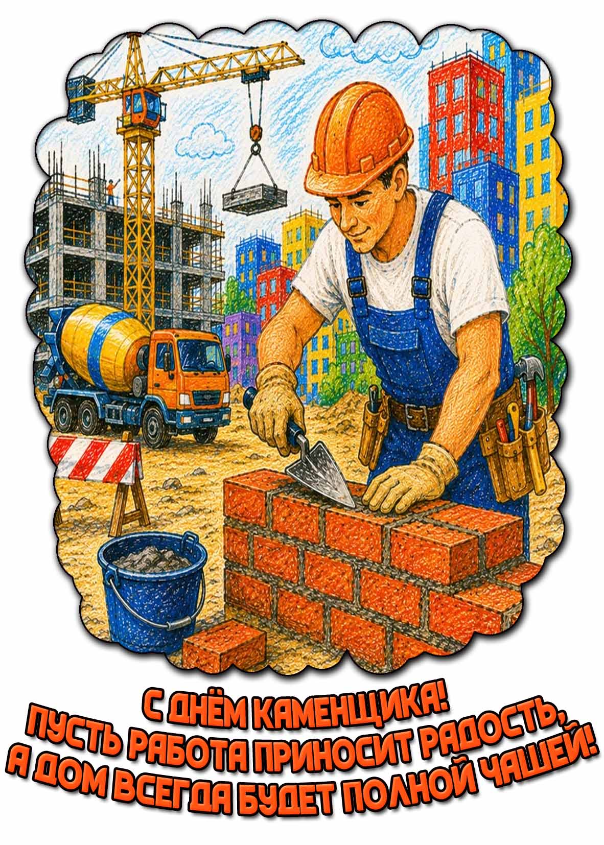 Картинка "С днём каменщика! Пусть работа приносит радость, а дом всегда будет полной чашей!"