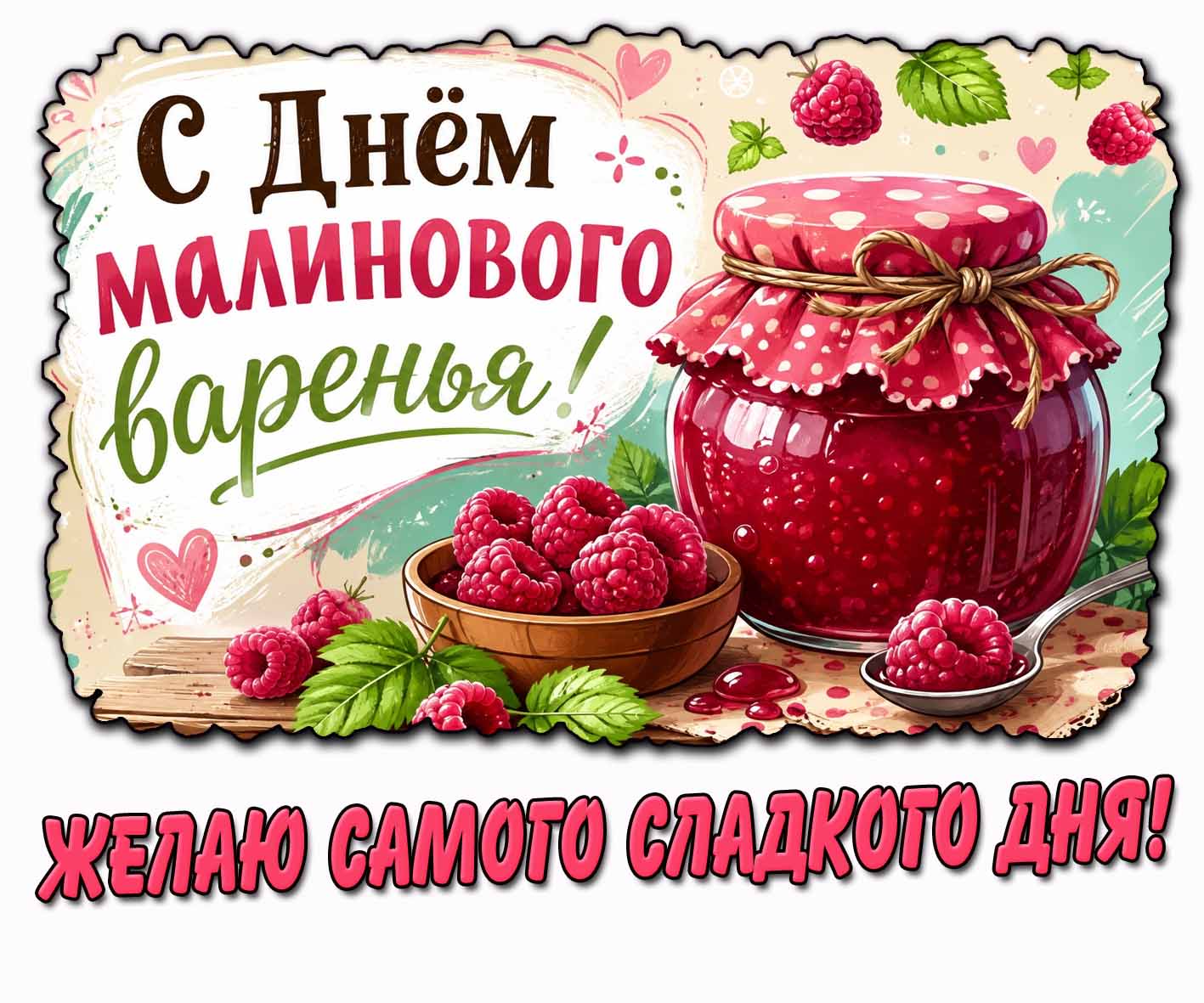 Картинка "С днём малинового варенья! Желаю самого сладкого дня!"