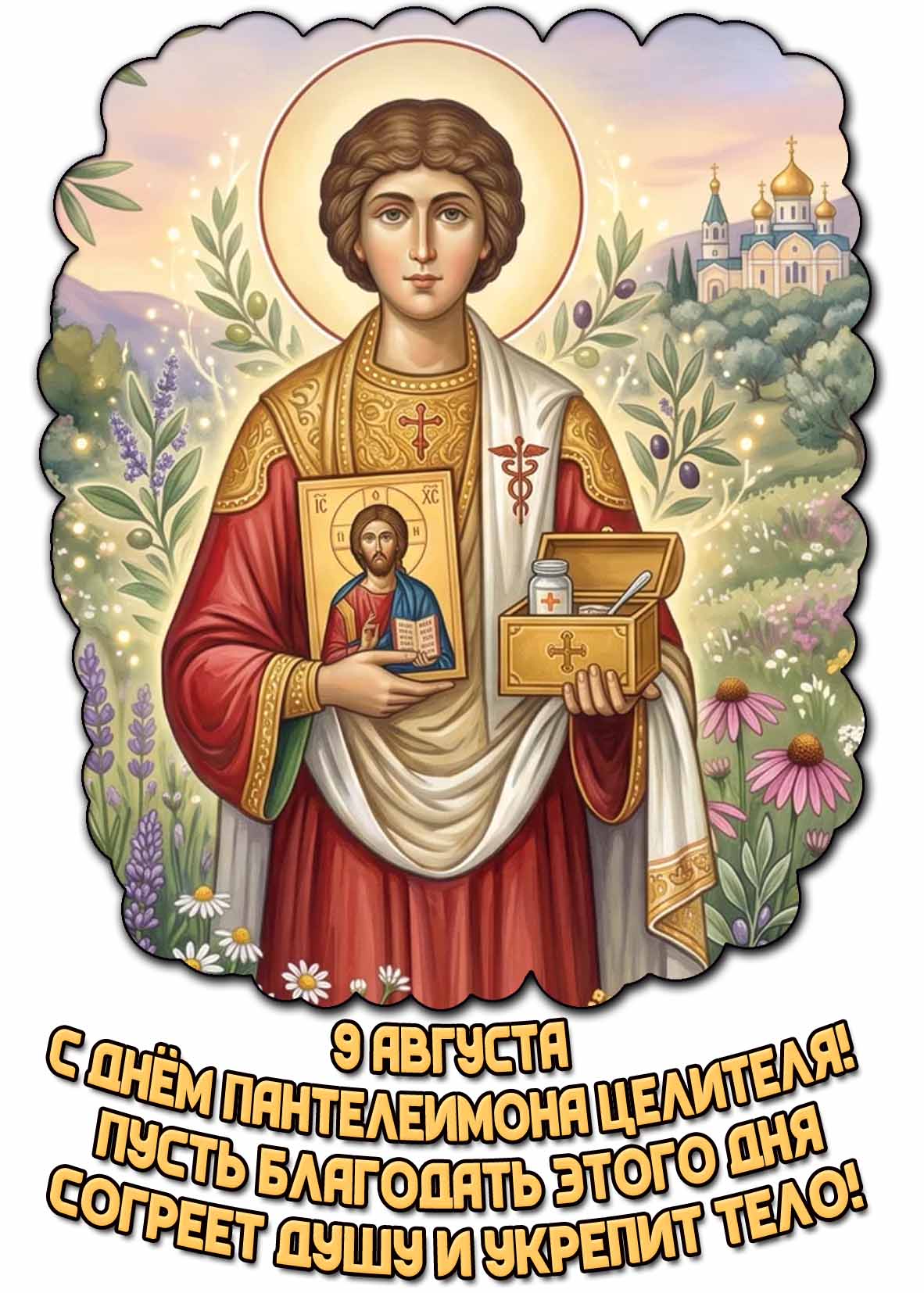 Картинка "С днём Пантелеимона целителя! Пусть благодать этого дня согреет душу и укрепит тело!" - 9 августа