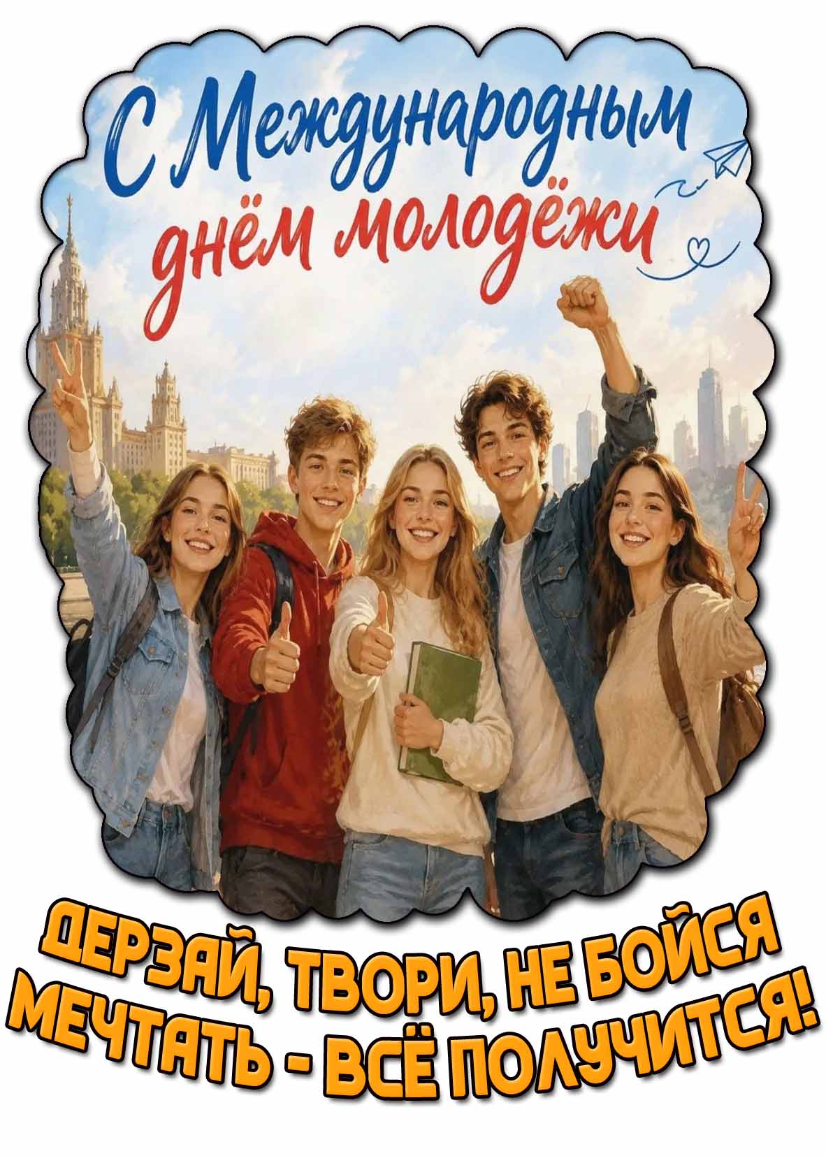 Картинка "С Международным днём молодёжи! Дерзай, твори, не бойся мечтать - всё получится!"
