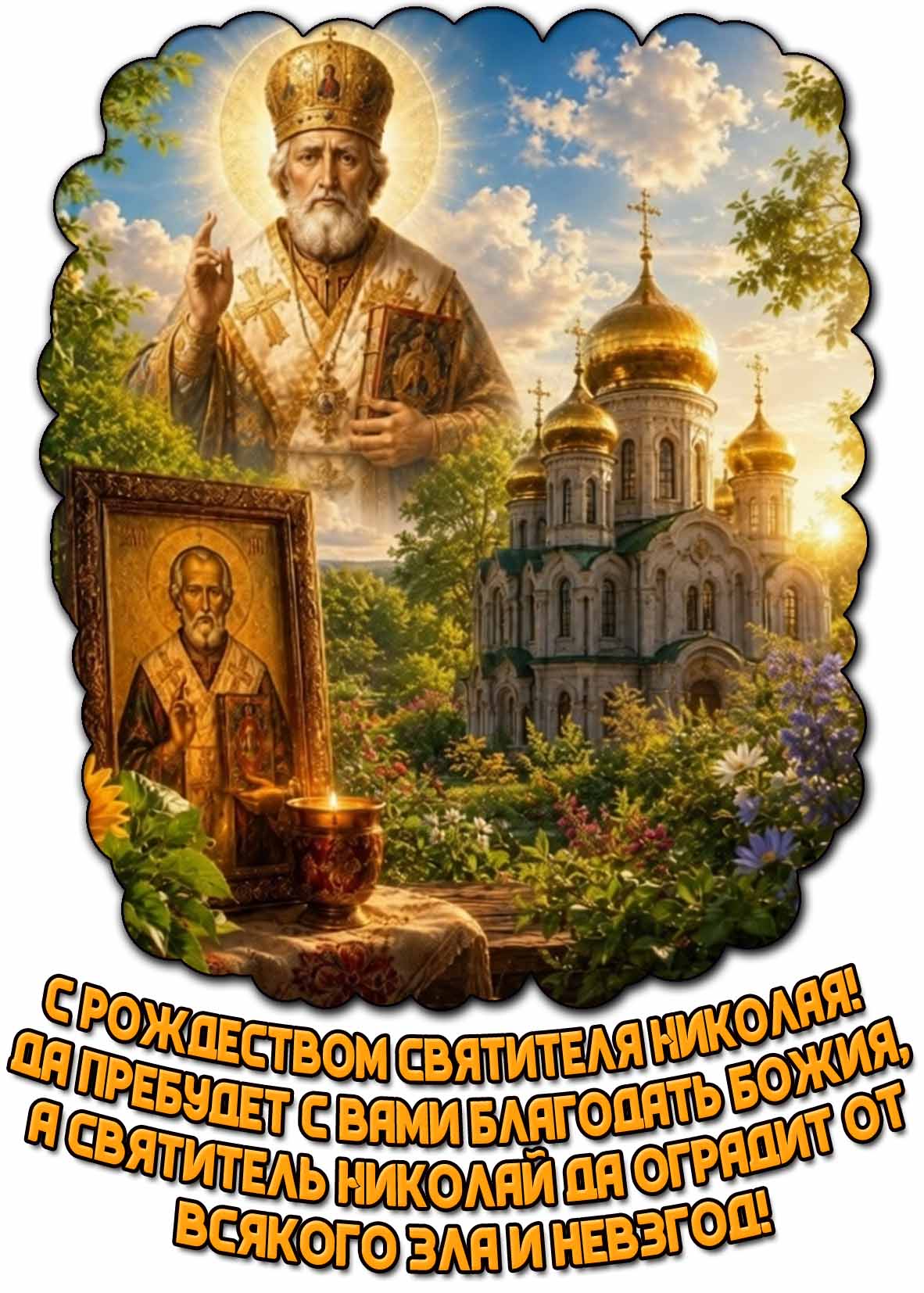 Картинка "С Рождеством святителя Николая! Да прибудет с вами благодать Божия! А святитель Николай да оградит от всякого зла и невзгод!"