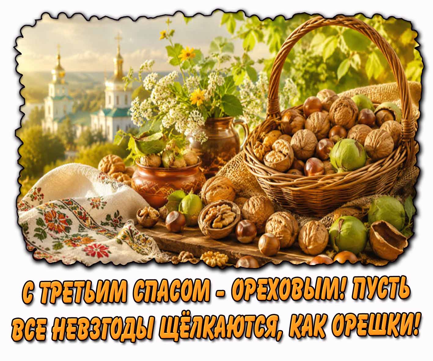 Картинка "С Третьим Спасом - Ореховым! Пусть все невзгоды щёлкаются, как орешки!"