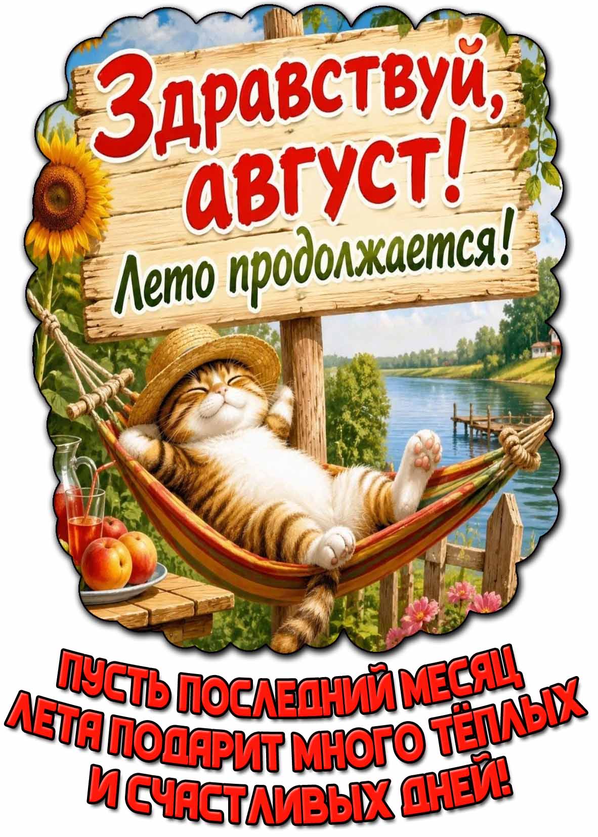 Картинка "Здравствуй, август! Лето продолжается! Пусть последний месяц лета подарит много тёплых и счастливых дней!"
