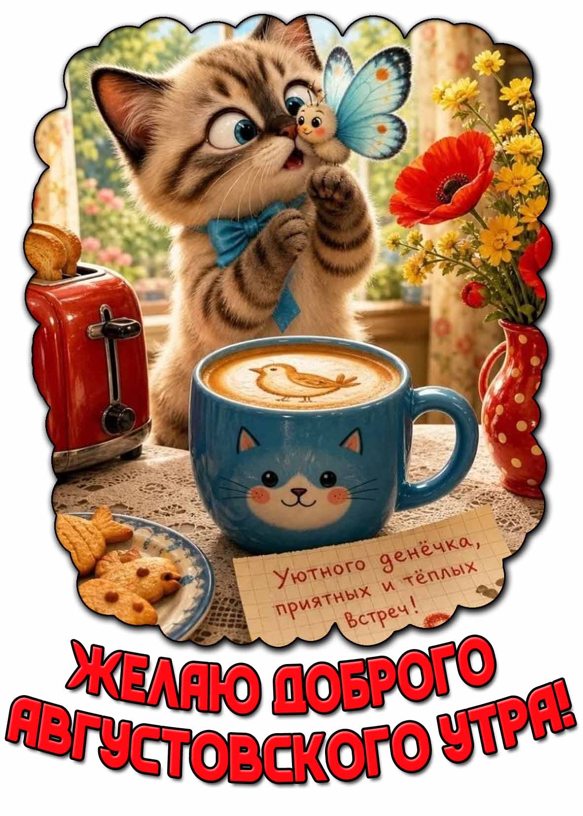 Картинка "Желаю доброго августовского утра! Уютного денёчка, приятных и тёплых встреч!"