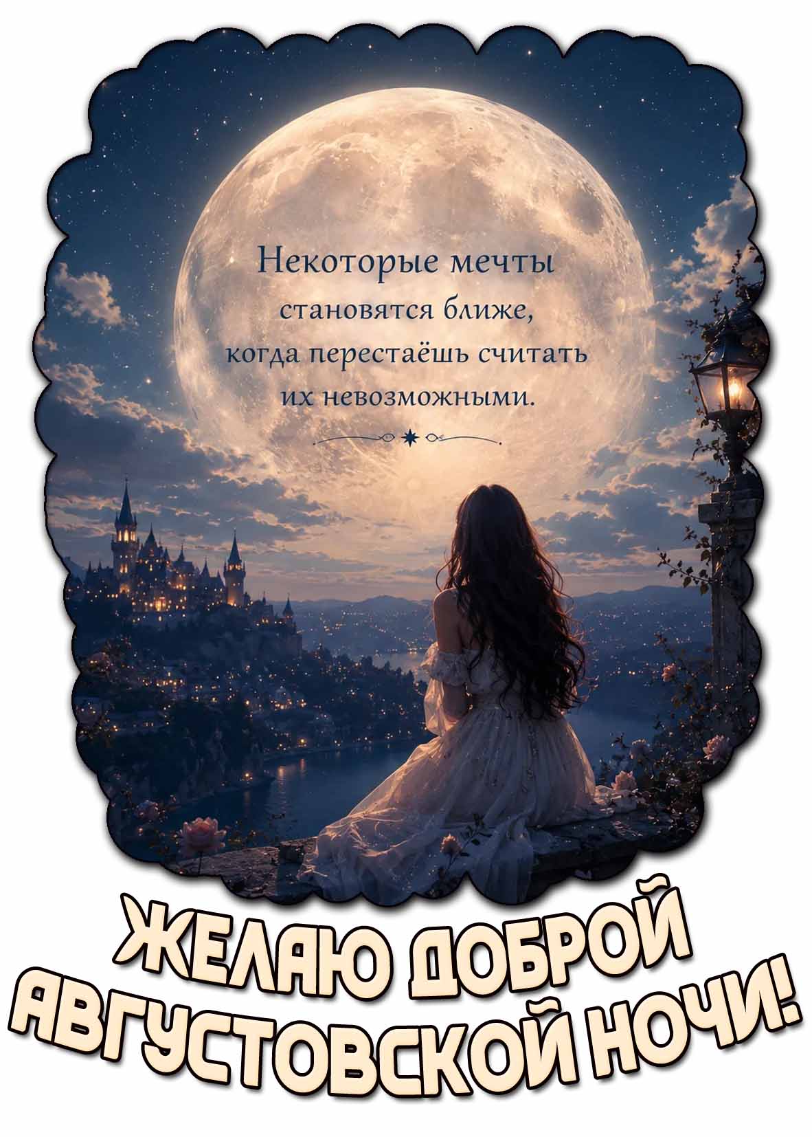 Картинка "Желаю доброй августовской ночи! Некоторые мечты становятся ближе, когда перестаёшь считать их невозможными!"