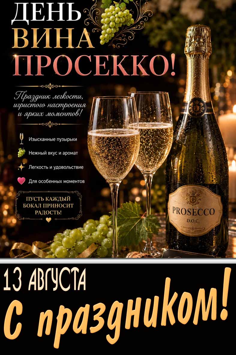Красивая картинка 13 августа - день вина просекко! С праздником!