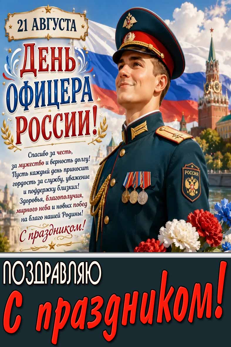 Красивая картинка 21 августа - день офицера России! Поздравляю с праздником!