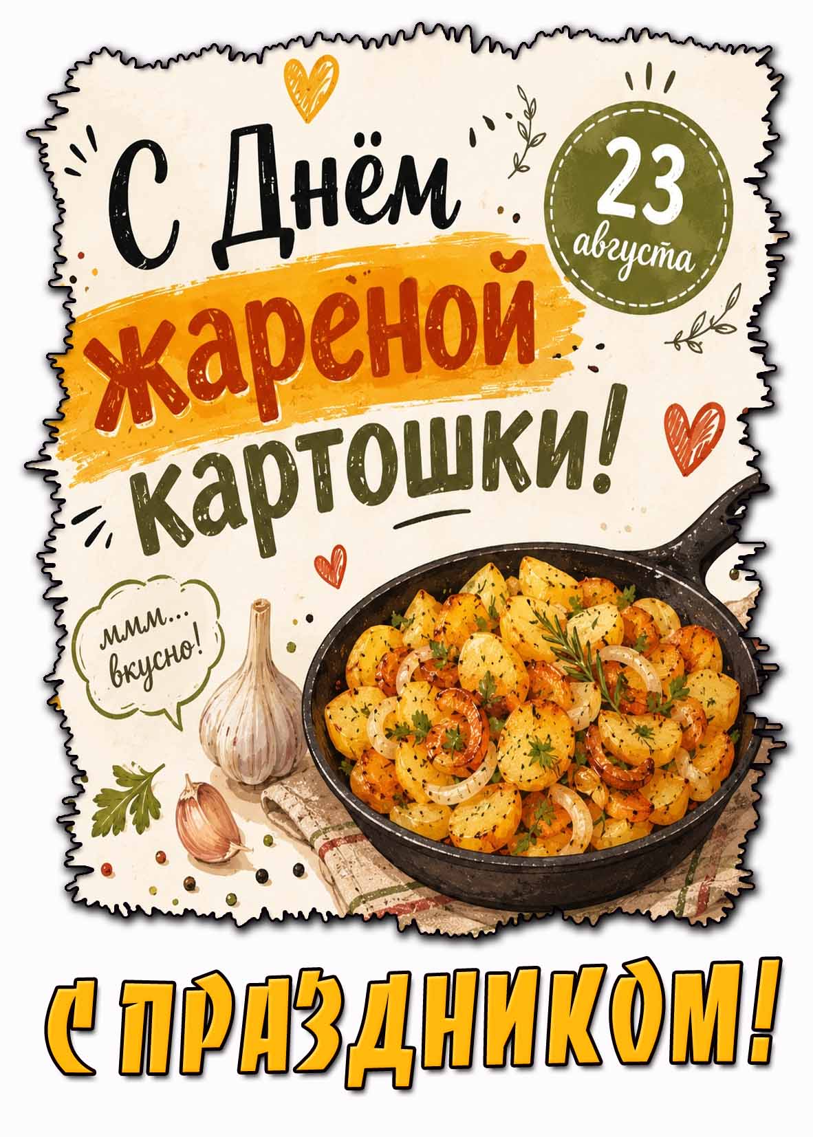 Красивая картинка 23 августа - с днём жареной картошки! С праздником! Ммм.. вкусно!