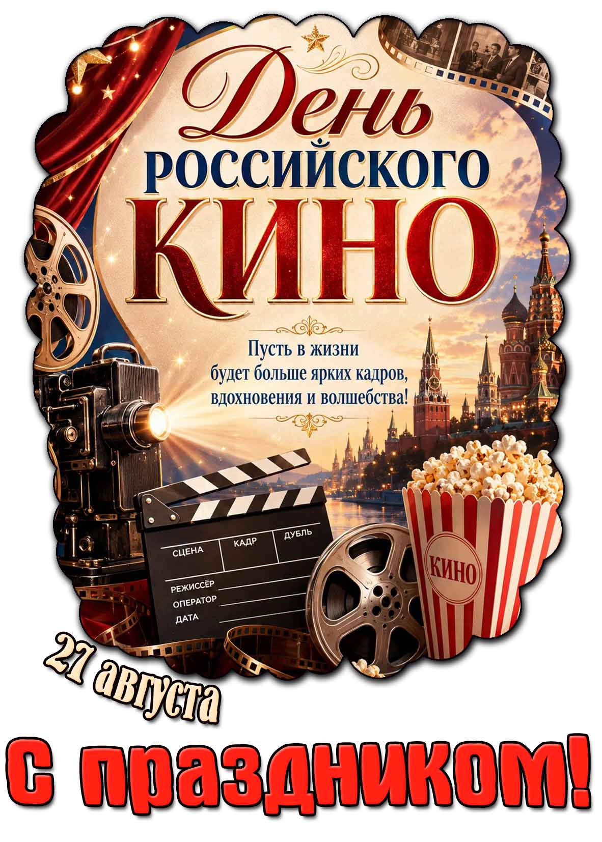 Красивая картинка 27 августа - день российского кино! С праздником!