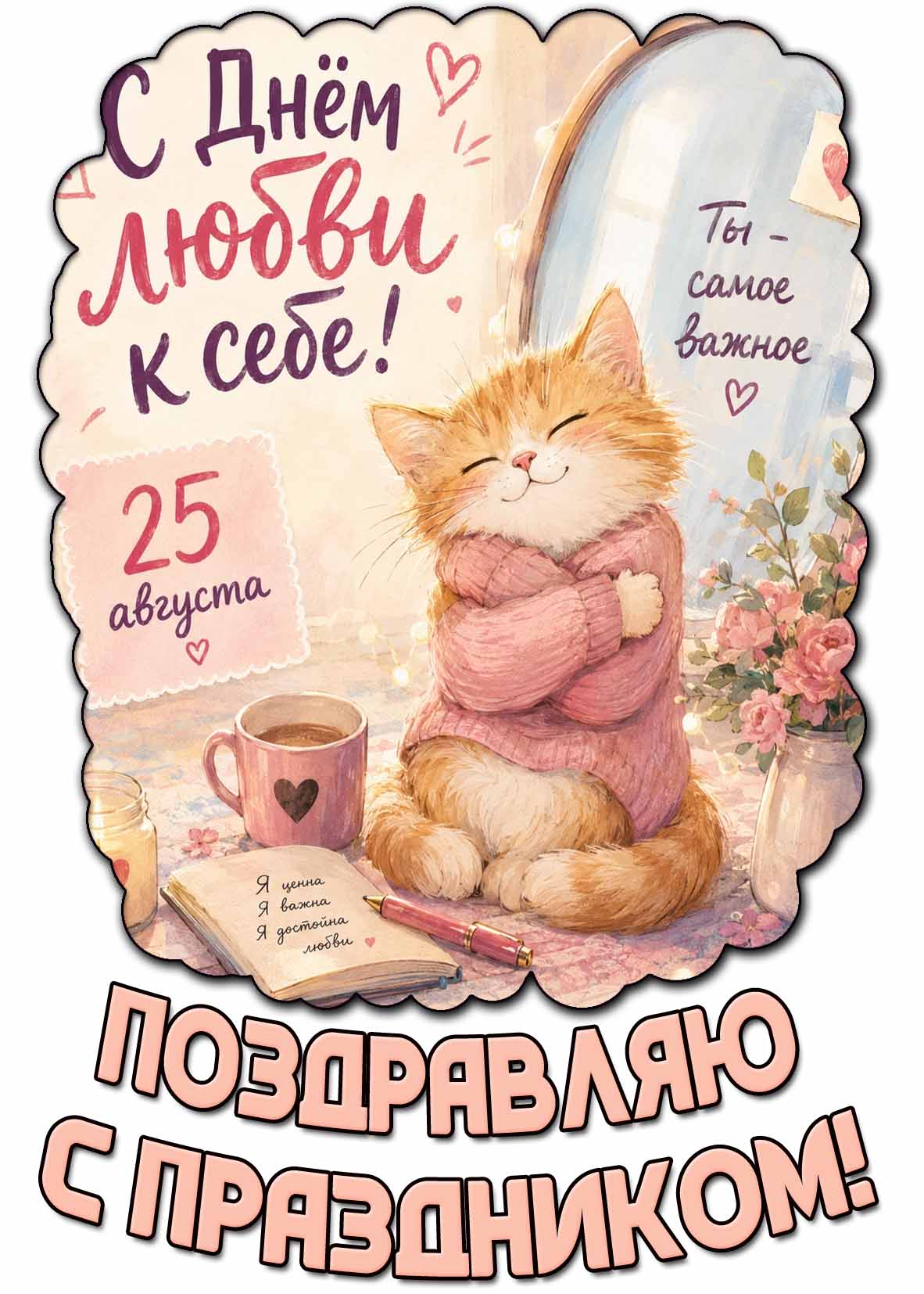 Красивая картинка с днём любви к себе! Поздравляю с праздником! - 25 августа