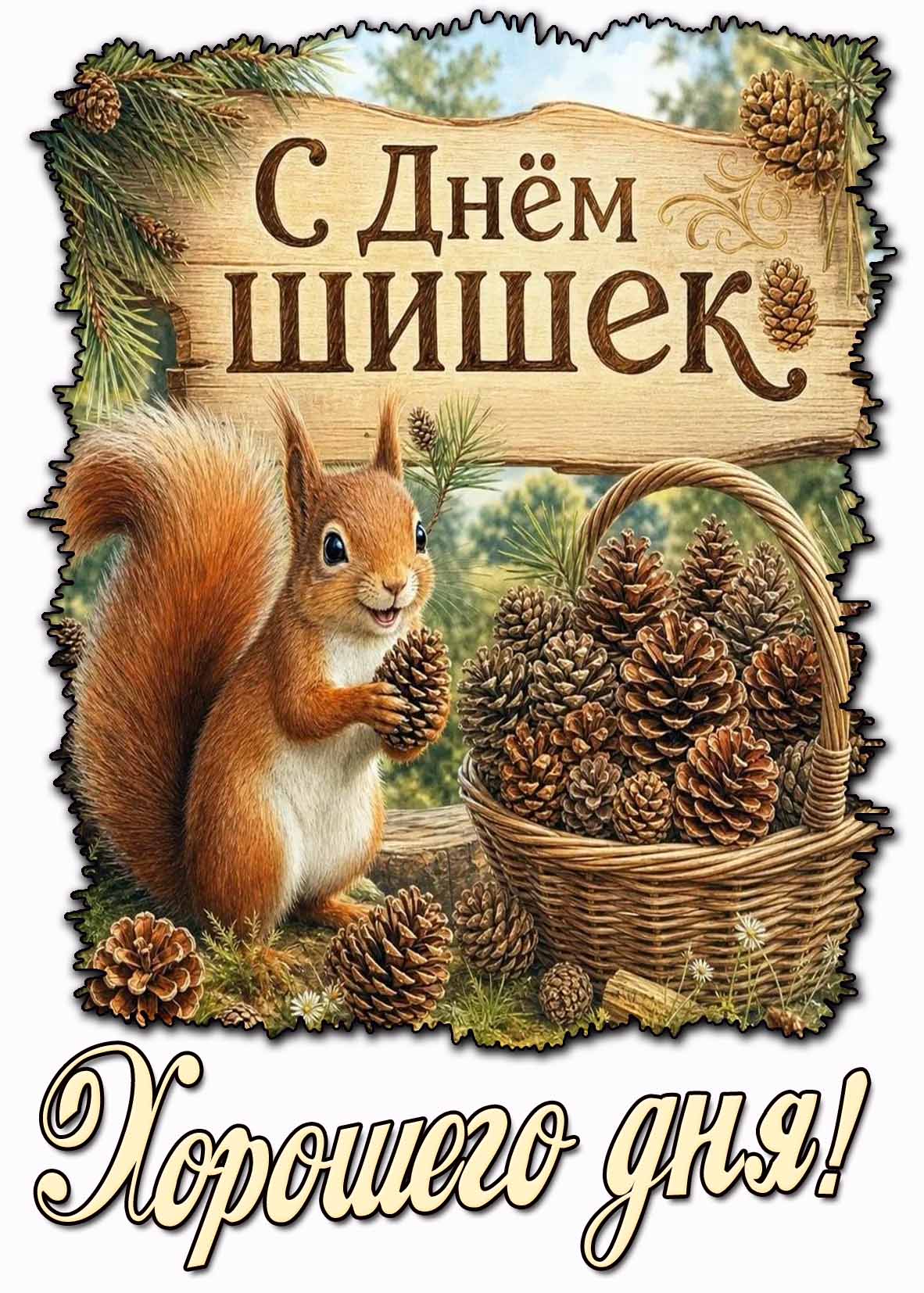 Красивая картинка "С днём шишек! Хорошего дня!"
