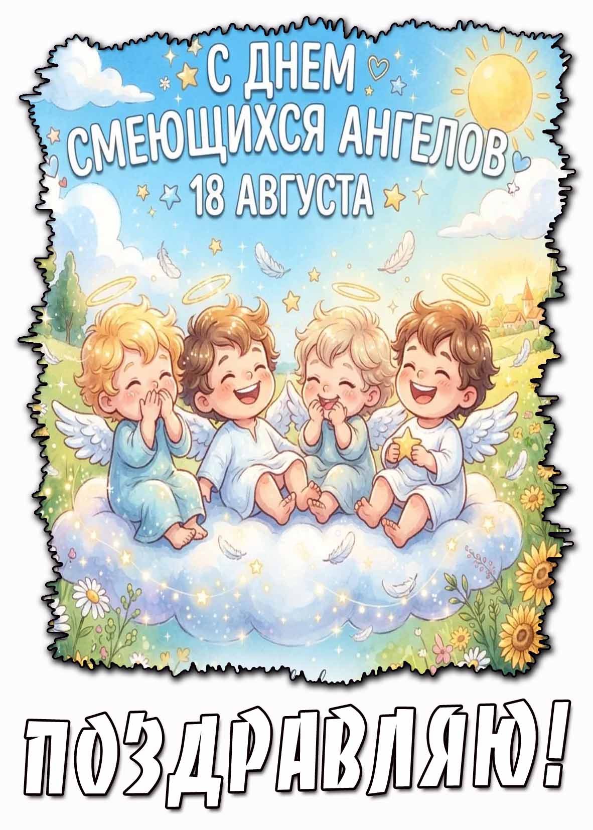 Красивая открытка 18 августа - с днём смеющихся ангелов! Поздравляю!