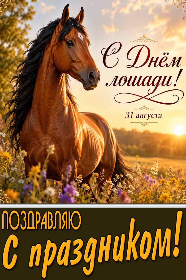 Красивая открытка 31 августа - с днём лошади! Поздравляю с праздником!