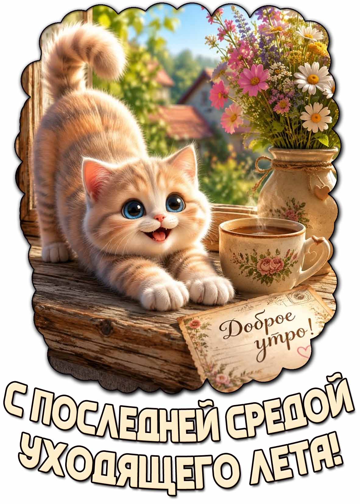 Красивая открытка "Доброе утро! С последней средой уходящего лета!"
