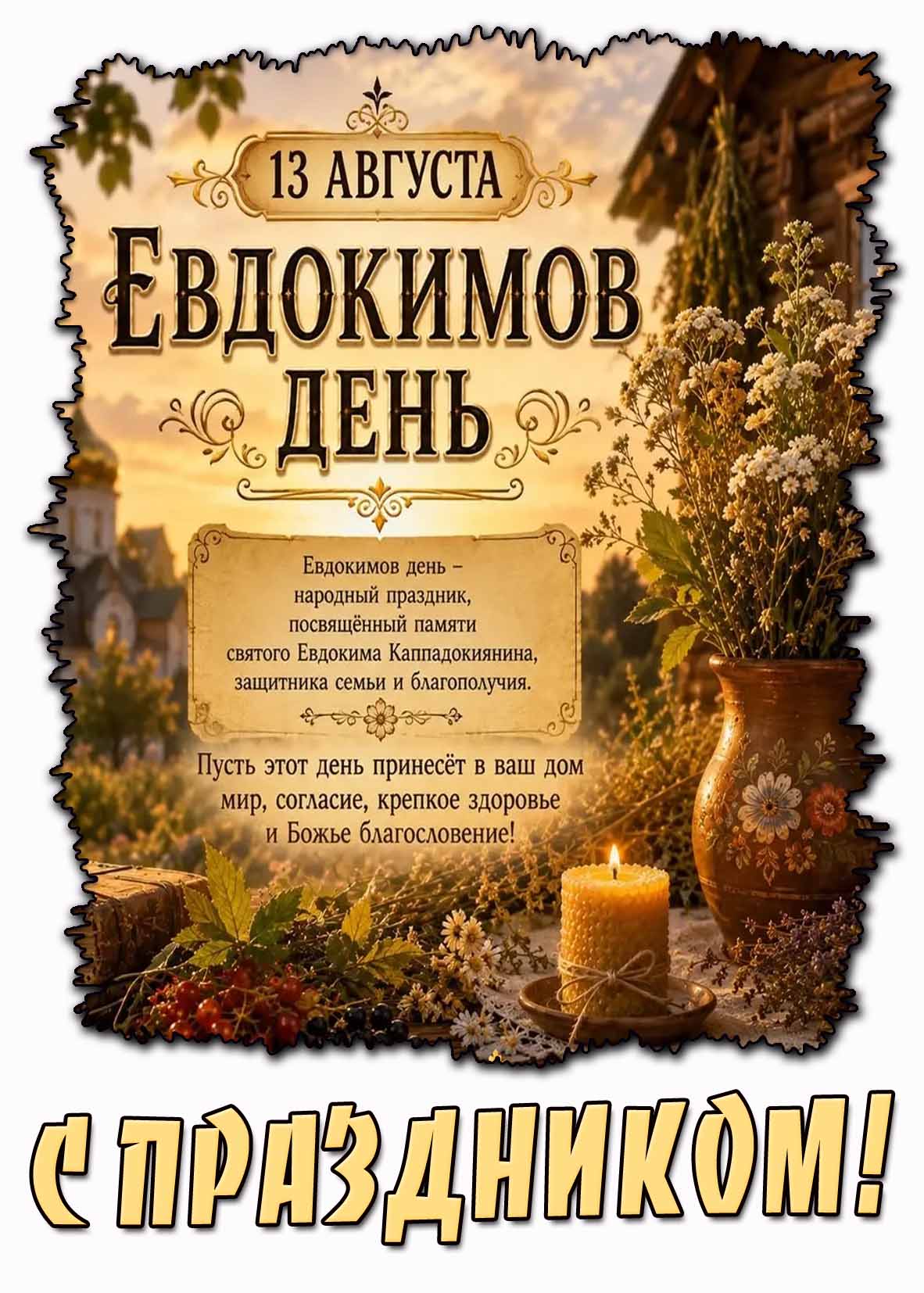 Красивая открытка на Евдокимов день! С праздником! - 13 августа