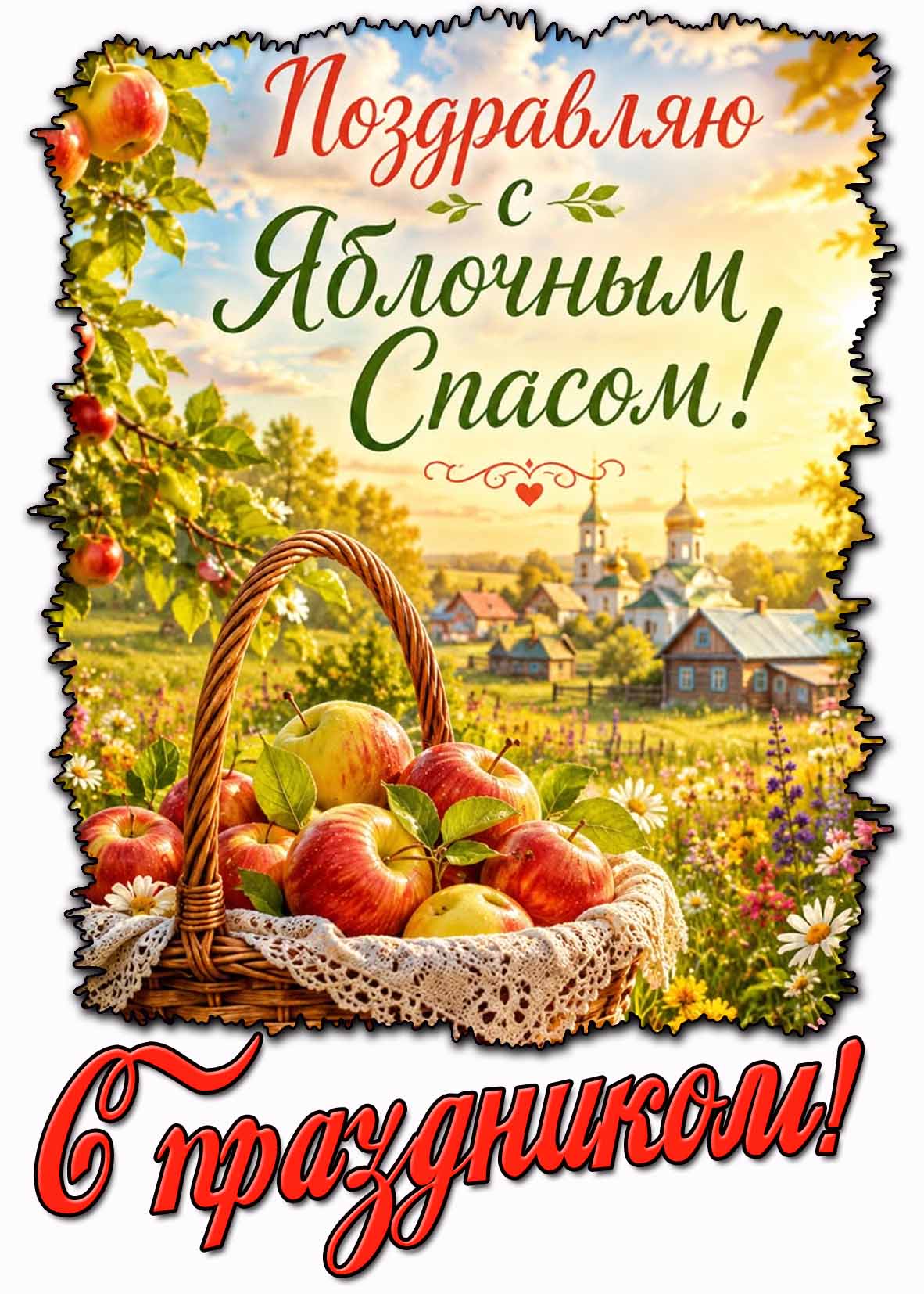 Красивая открытка "Поздравляю с Яблочным Спасом! С праздником!"