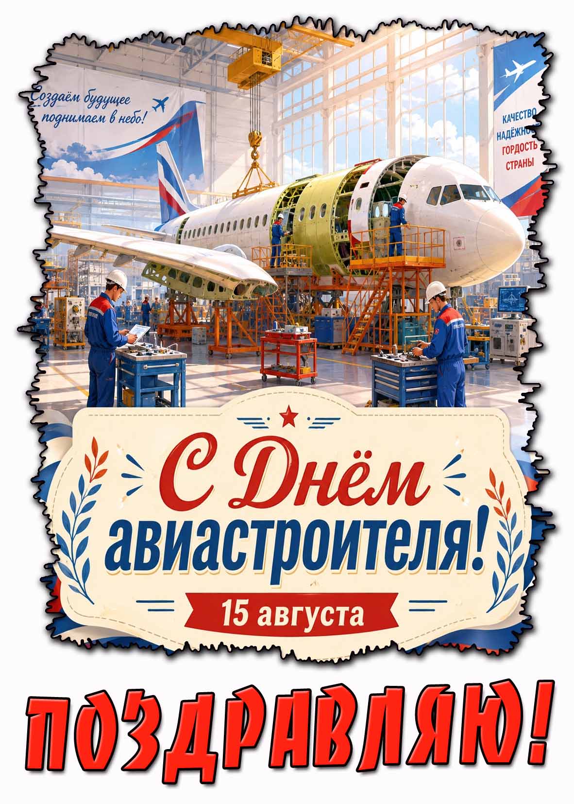 Красивая открытка с днём авиастроителя! Поздравляю! - 15 августа