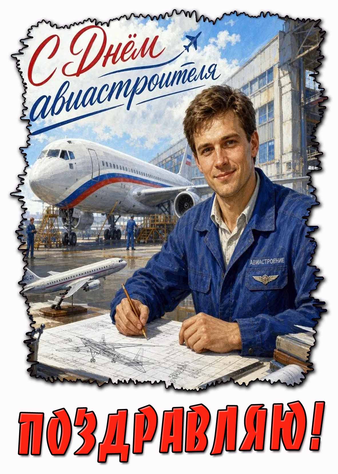 Красивая открытка "С днём авиастроителя! Поздравляю!"
