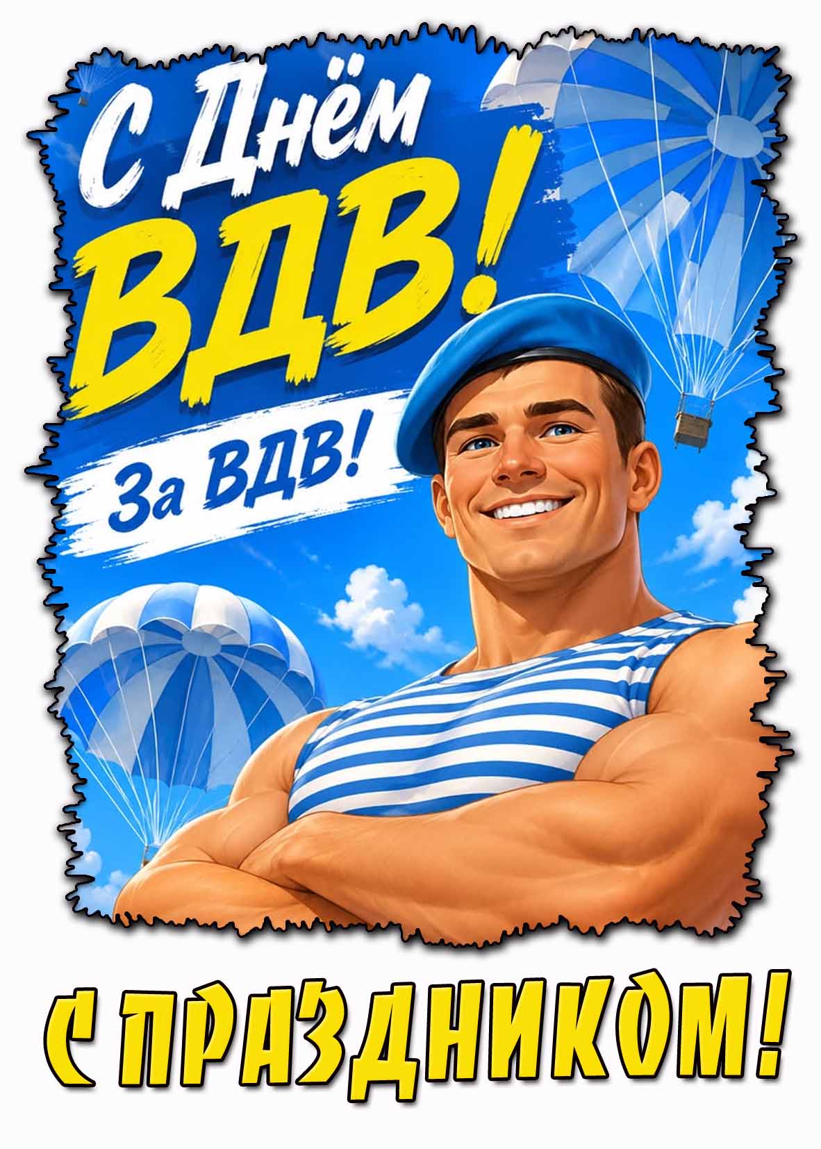 Красивая открытка "С днём ВДВ! За ВДВ! С праздником!"