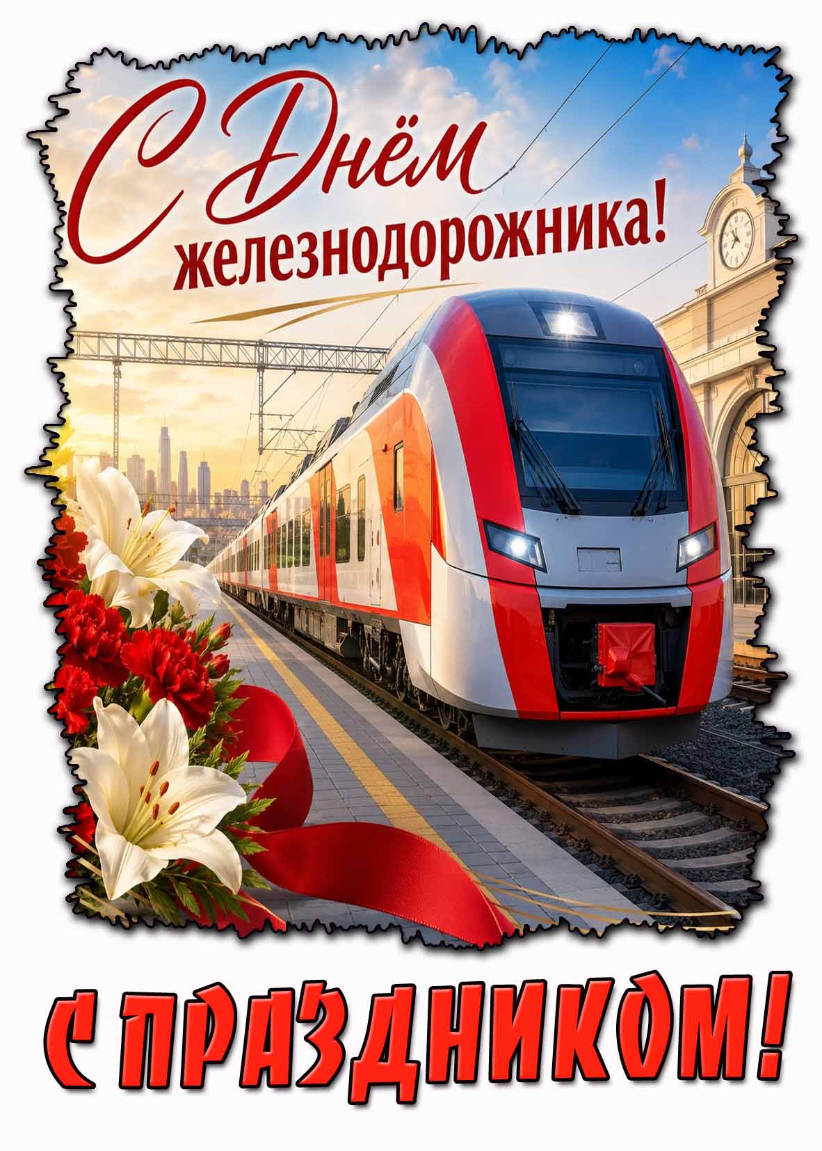 Красивая открытка "С днём железнодорожника! С праздником!"