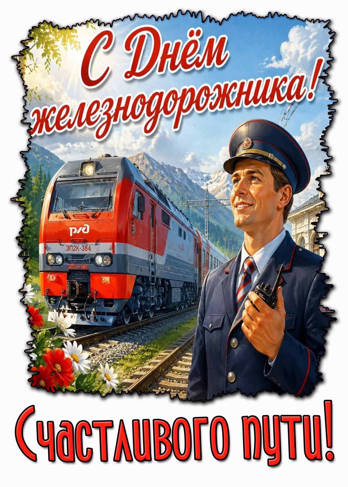 Красивая открытка "С днём железнодорожника! Счастливого пути!"