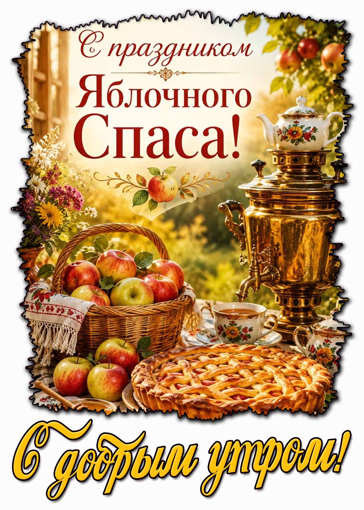 Красивая открытка "С добрым утром! С праздником Яблочного Спаса!"