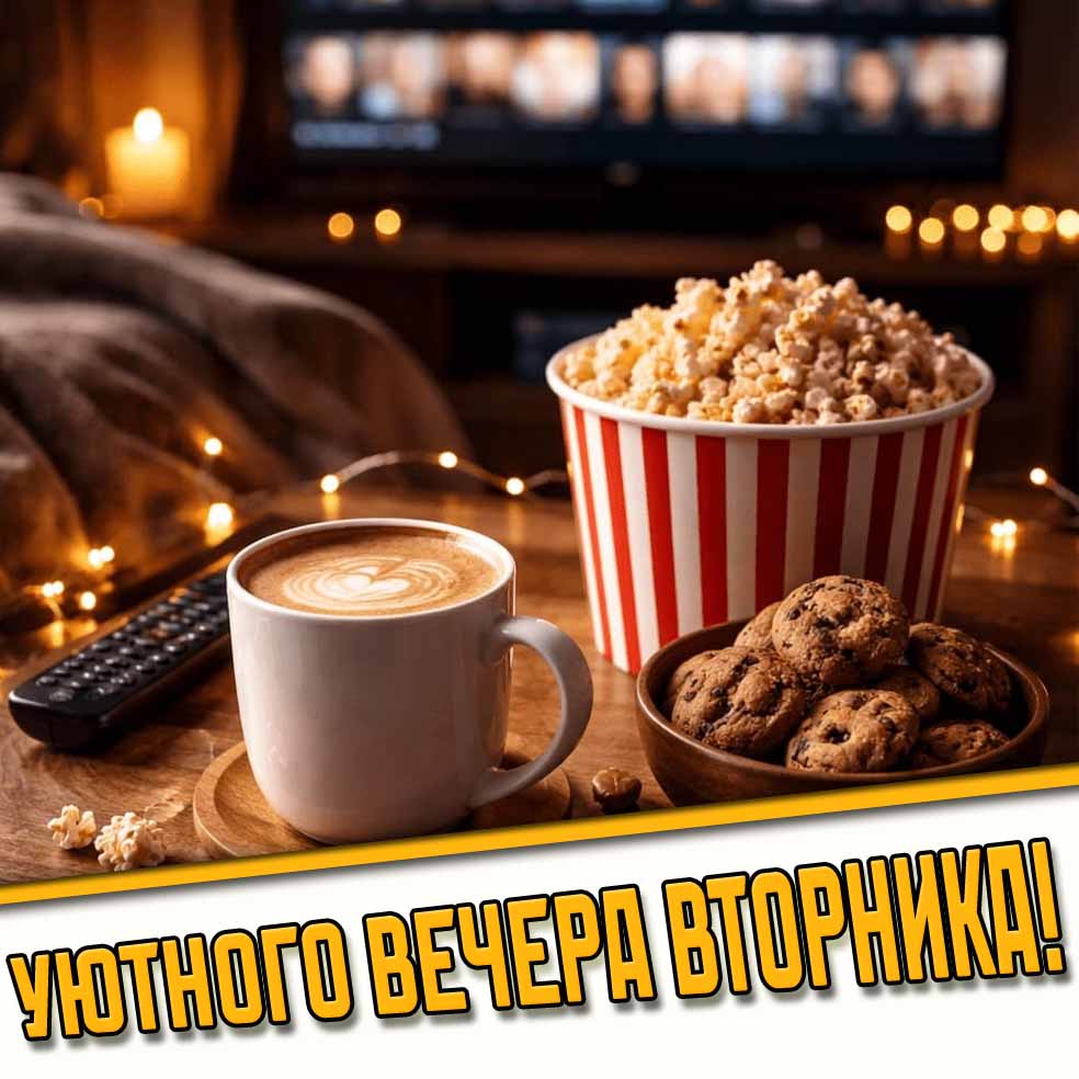 Красивая открытка уютного вечера вторника